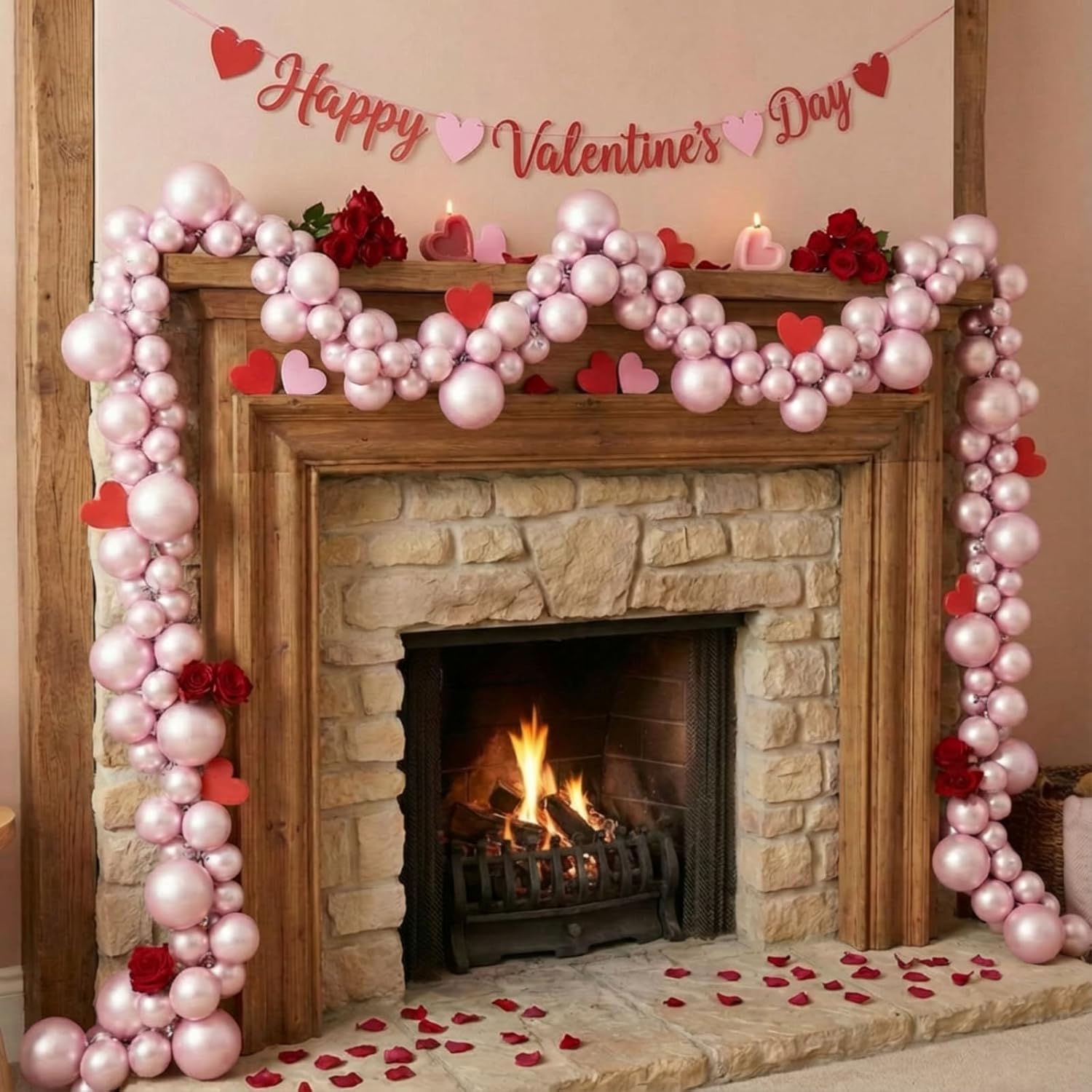 9 ft Valentines Day Ball Garland Ornaments Large Pink Hanging Shatterproof Valentines Balls Decorations for Home Indoor Outdoor Mantel Holiday Party Tree Supplies