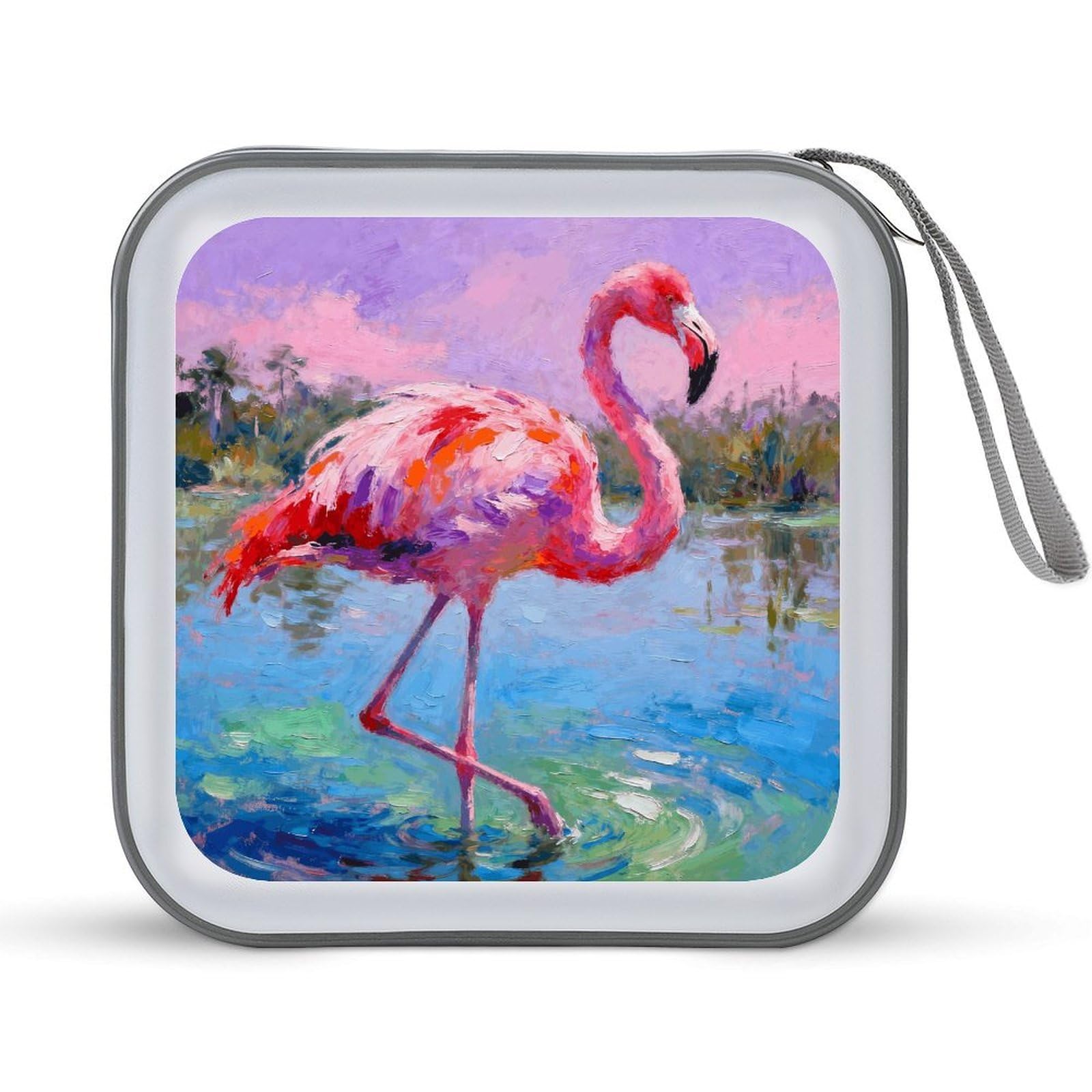 VstaDank Tropical Flamingo CD Case, Portable CD Sleeve Zipper-Style CD/DVD Wallet, Anti-Scratch CD Storage Pouch, Plastic CD Case for CDs, DVDs, Blu-rays, Vinyl Records