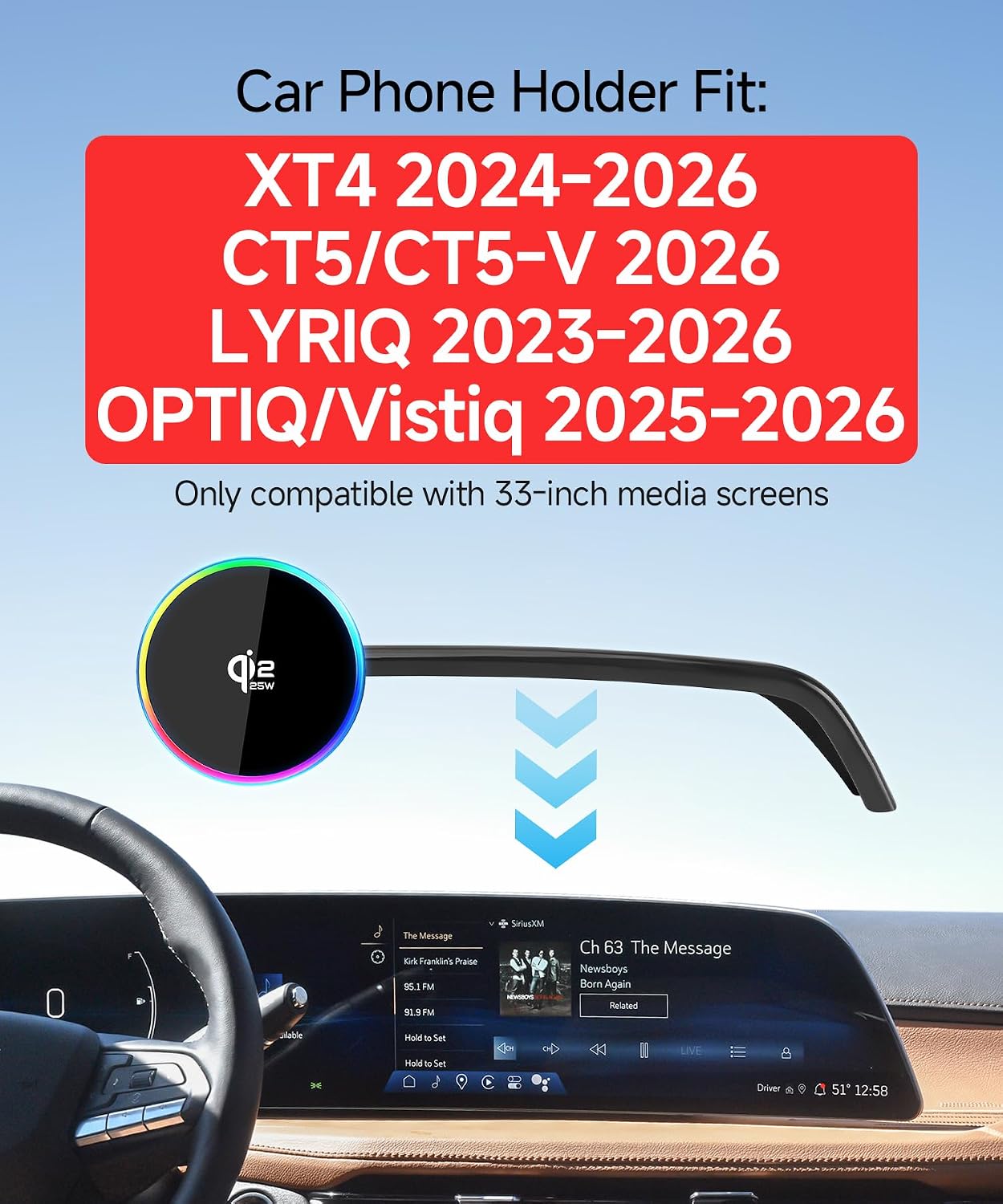 Qi2.2 25W Wireless Charger Car Phone Mount for Cadillac XT4/Lyriq 2024-2026 image 2