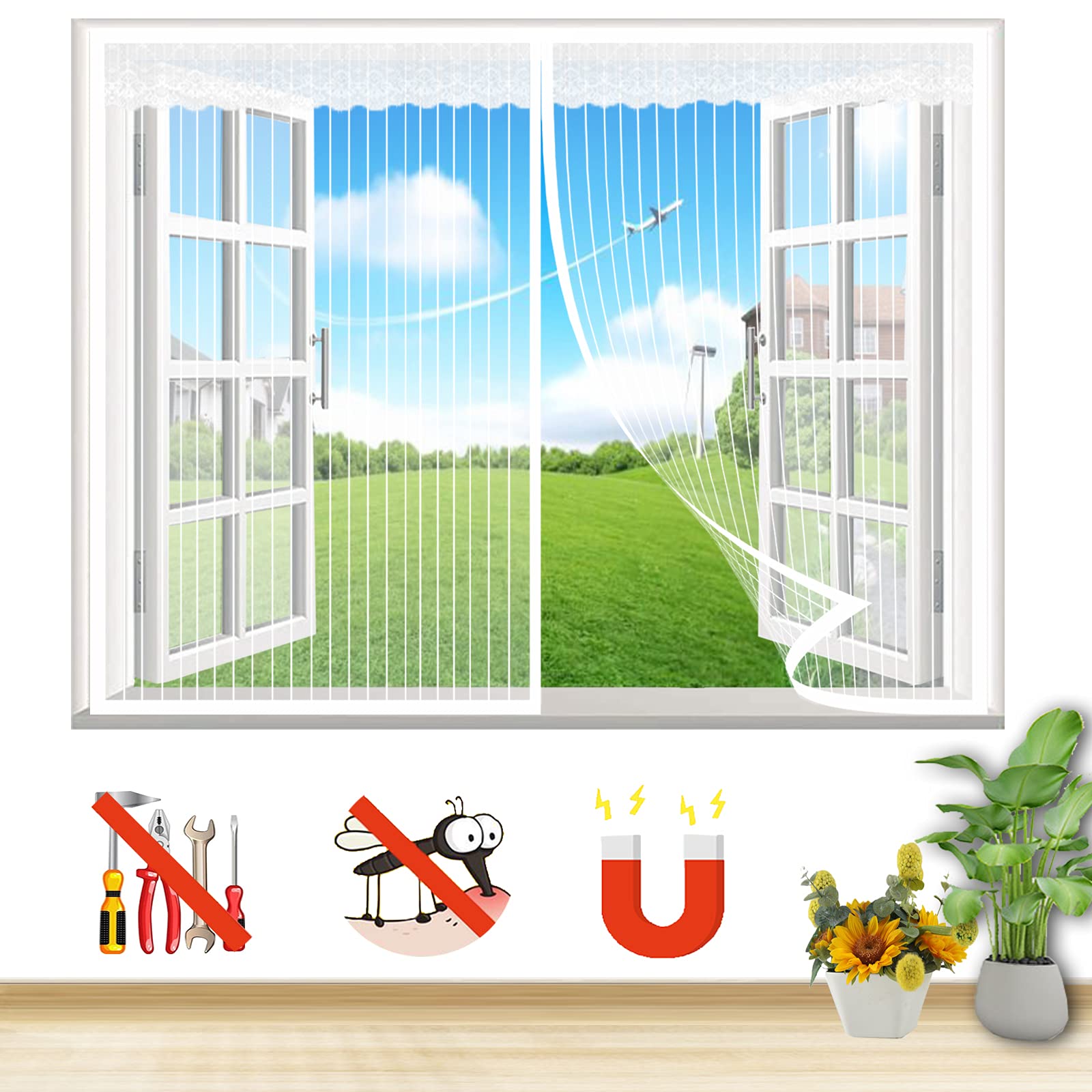 Moustiquaire Magnétique Fenêtre 100x220cm | Auto-adhésif Sans Perçage | Protection Anti-insectes | Marron