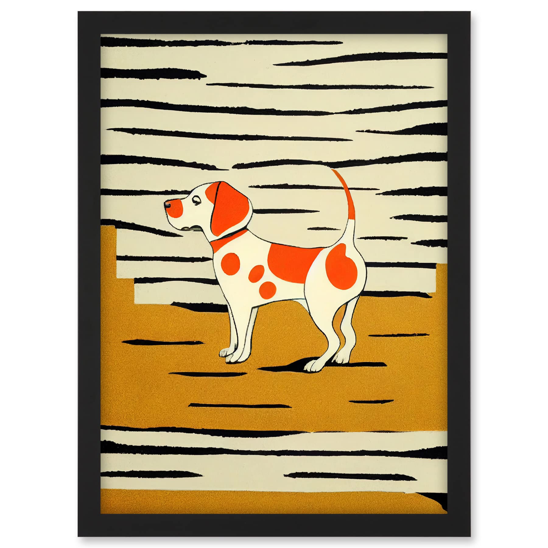 Wee Blue Coo Beagle Dog illustration Springer Orange on Mustard Spaniel Artwork Framed A3 Wall Art Print