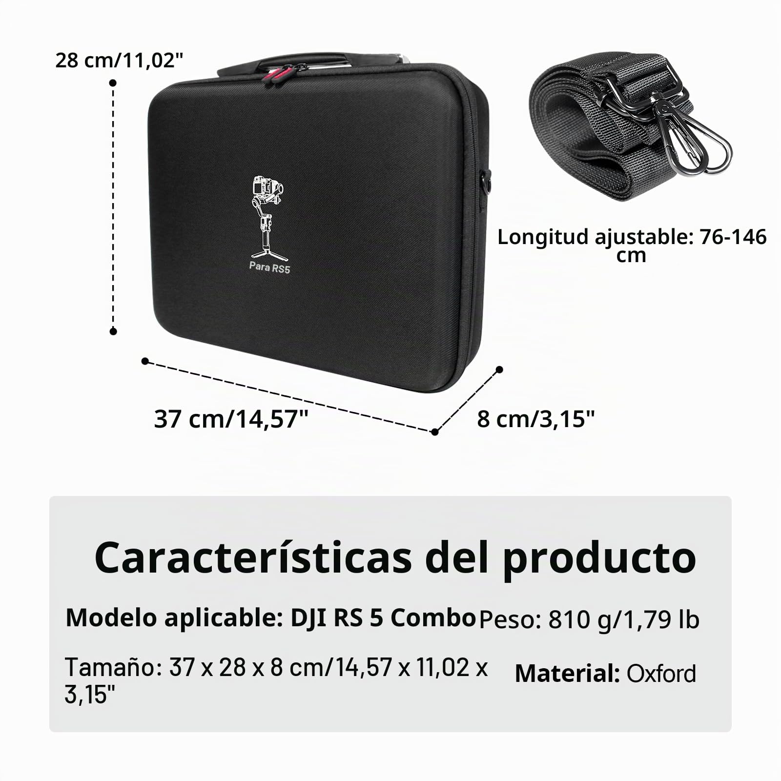 Funda para dji RS 5, Estuche portátil Impermeable para dji RS 5 Combo Incluye Correas de Hombro Ajustables(Negro)