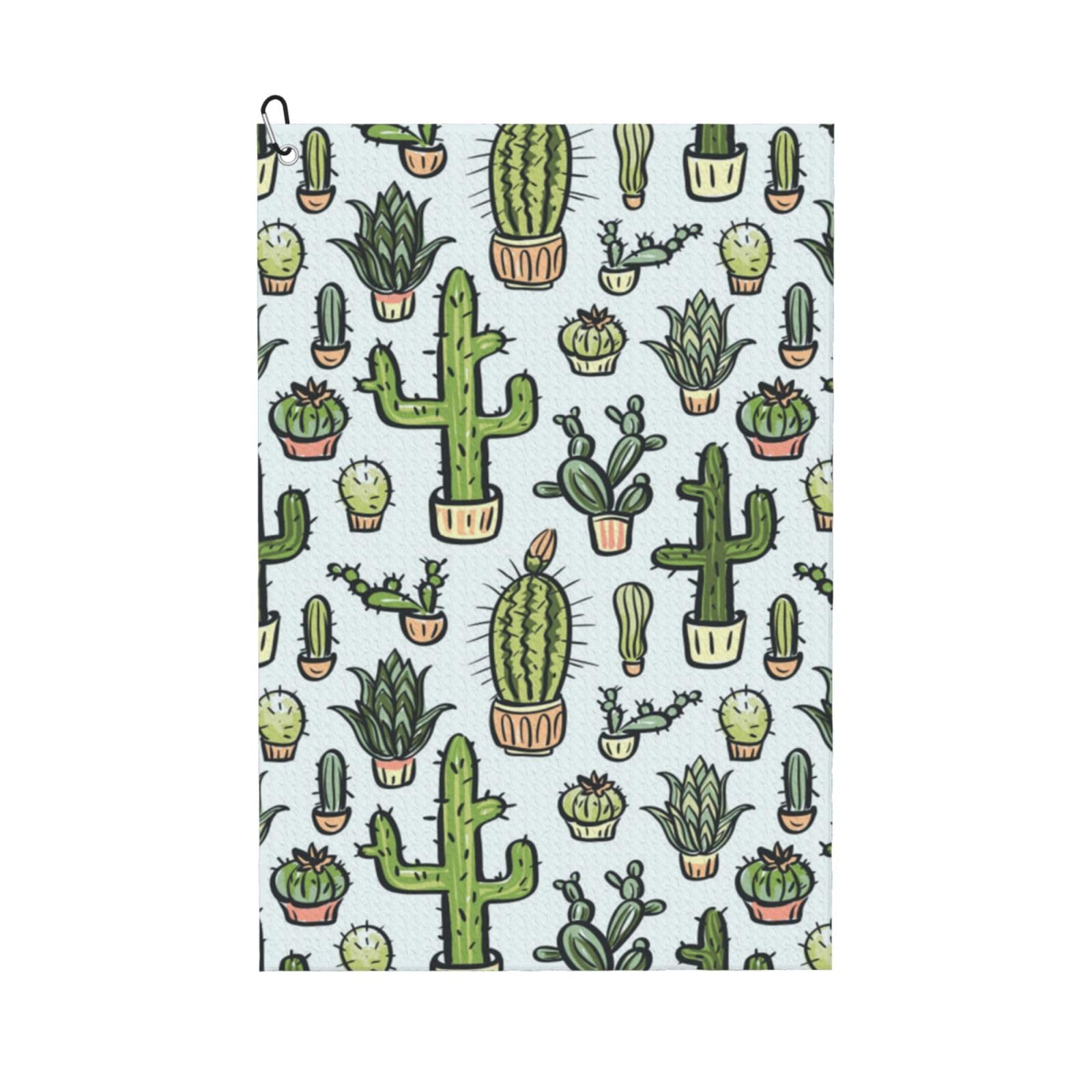 Hnnkloy Cactus In White Background Pattern, 16x24 in Portable Waffle Golf Towels with Carabiner Clip for Golf Bag