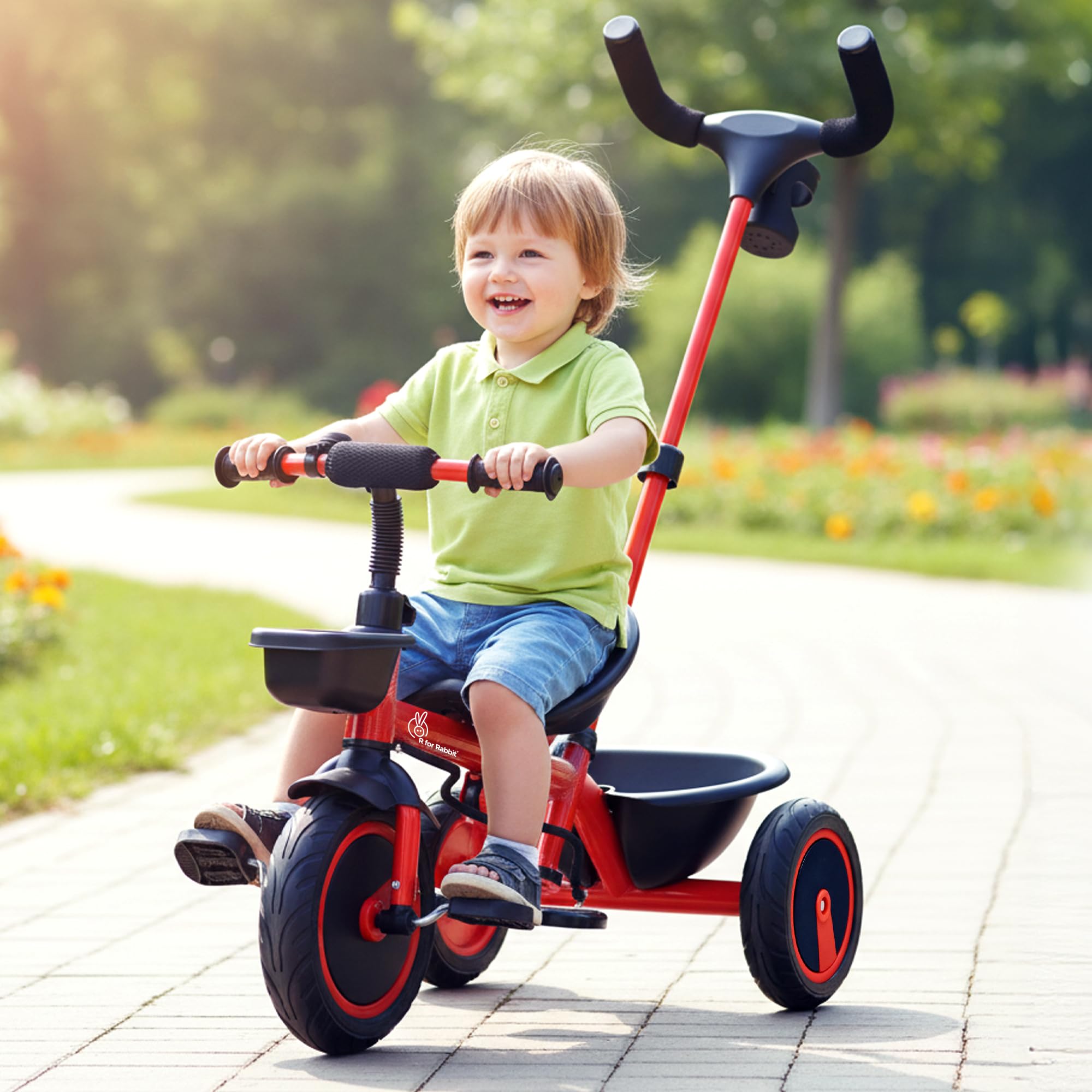 R for Rabbit Tiny Toes R20 Plus Tricycle for Kids with Rubber Wheels, Adjustable Parental Control, Front & Rear Storage Basket | Baby Trike Cycle for 2 to 5 Year, Upto 25 Kgs Boy & Girl (Cherry Red)-image-10