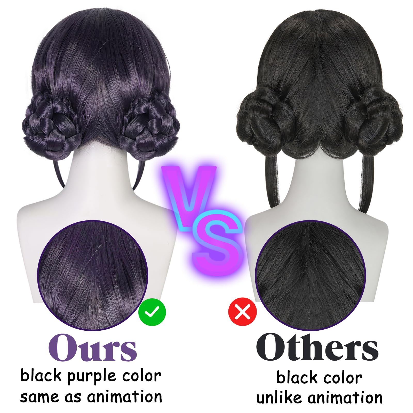 Amazon.com : IMEYLE Black Purple Wig with 2 Buns Short Black  display picture 1