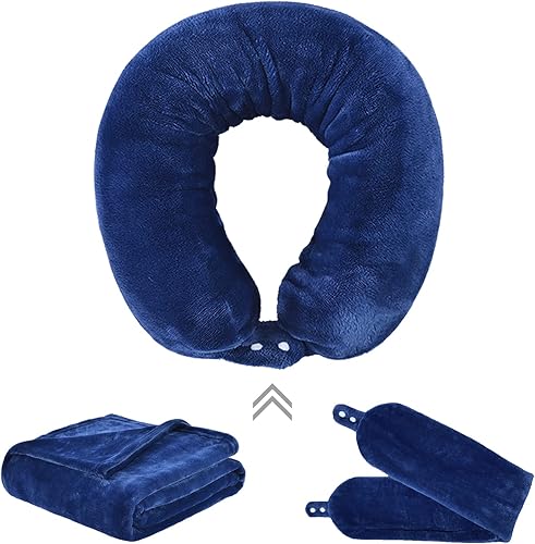 SOCHOW Manta de viaje o almohada para el cuello, manta de forro polar suave 2 en 1 con funda de almohada para el cuello para avión, automóvil,