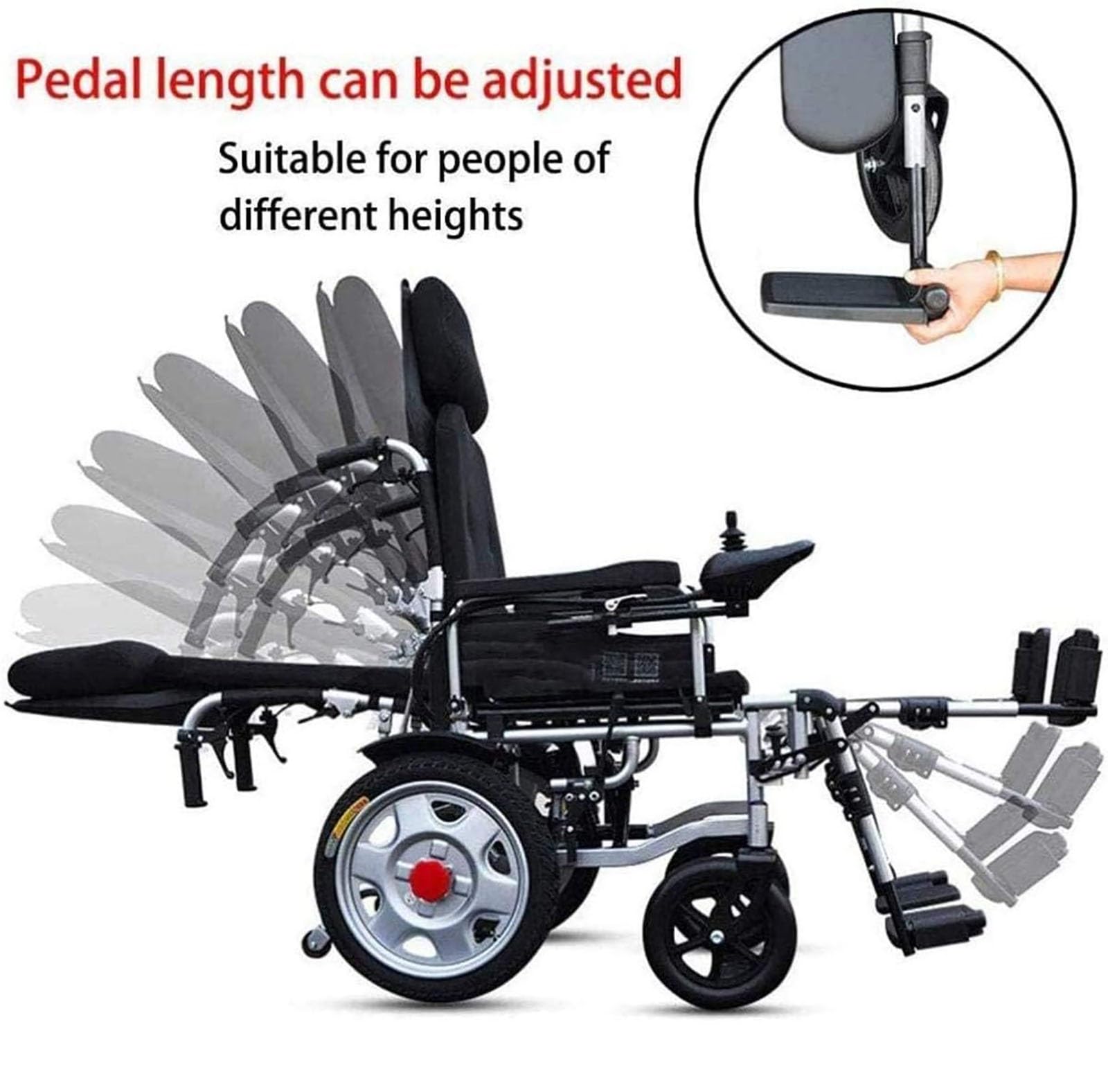 Silla de Ruedas eléctrica, ligera y plegable, silla de movilidad totalmente tumbada, con reposacabezas, respaldo ajustable y accionamiento por joystick a pedales, compacta y resistente, para viajes, a