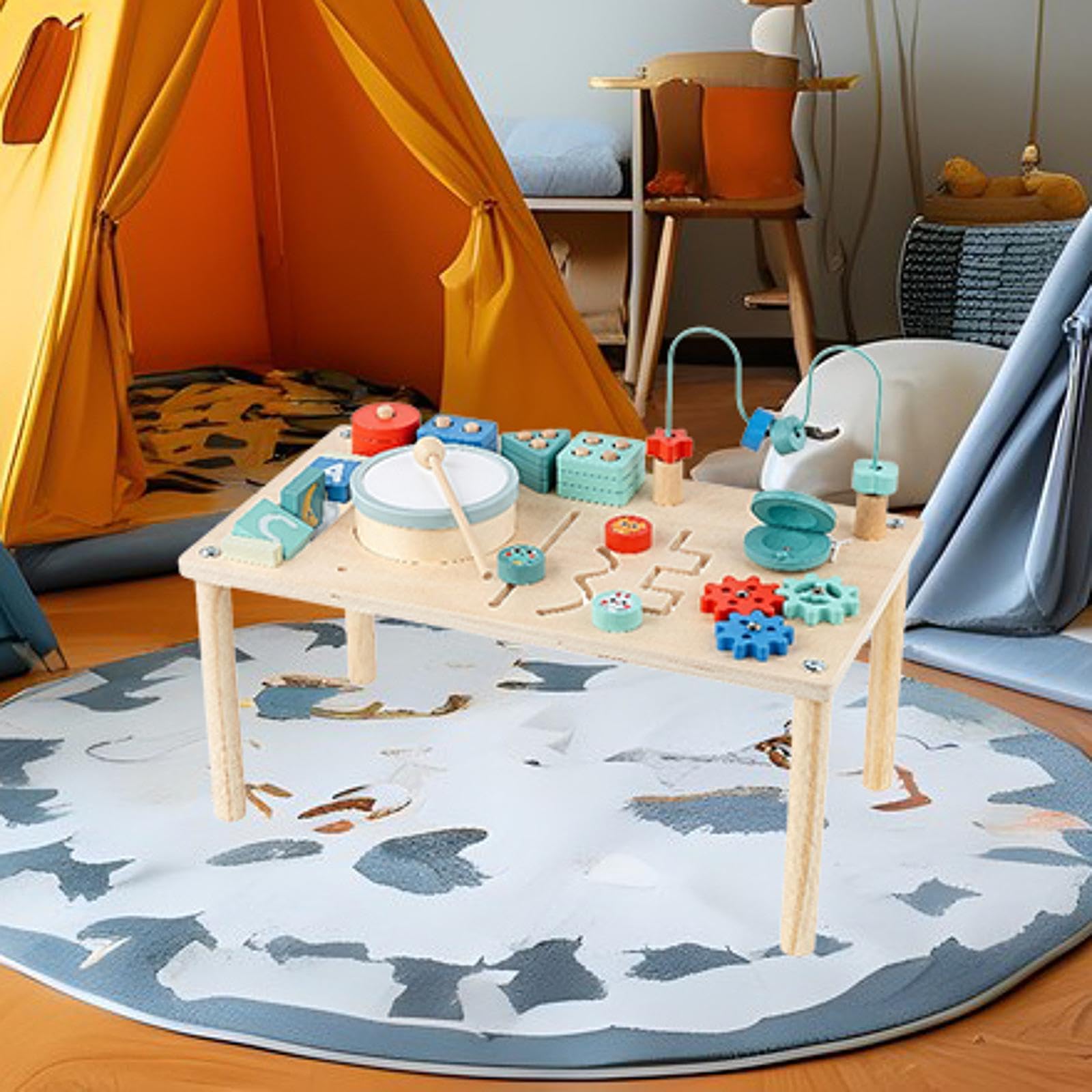 Mesa de Actividades de Madera para Niños, Juguetes de Aprendizaje Temprano, Regalos de Cumpleaños con Engranajes.