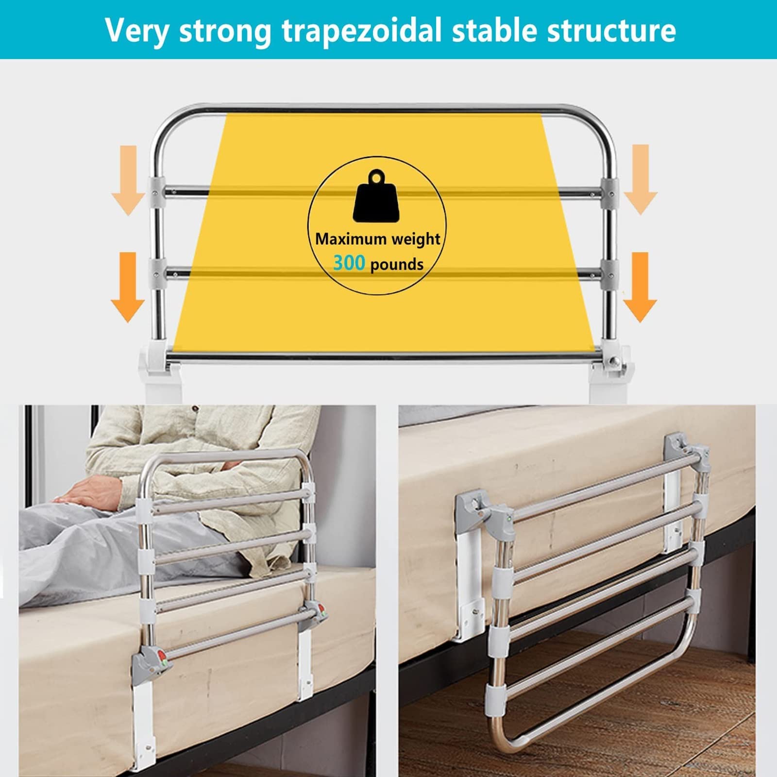 GUNEL Sponde del Letto Regolabili in Altezza per Anziani Pieghevoli in Acciaio Inox Maniglia del Letto di Assistenza sul Comodino sponda di Sicurezza per Gli Anziani Dispositivo di Assistenza Medica