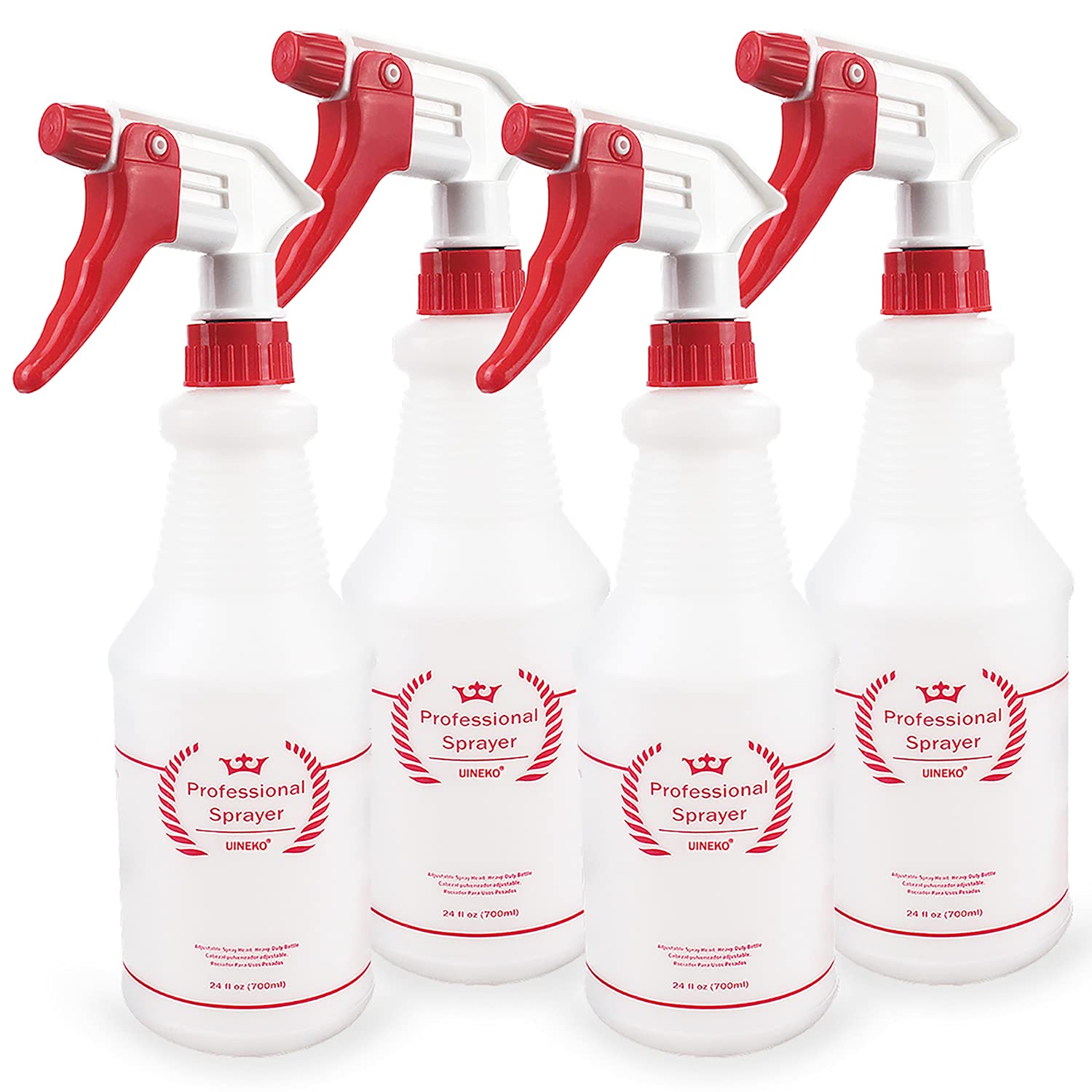Uineko Plastic Spray Bottle (4 Pack, 24 Oz, All-Purpose) Heavy Duty Spraying Bottles Leak Proof Mist Empty Water Bottle for Cleaning Solution Planting Pet with Adjustable Nozzle and Measurements: Industrial & Scientific