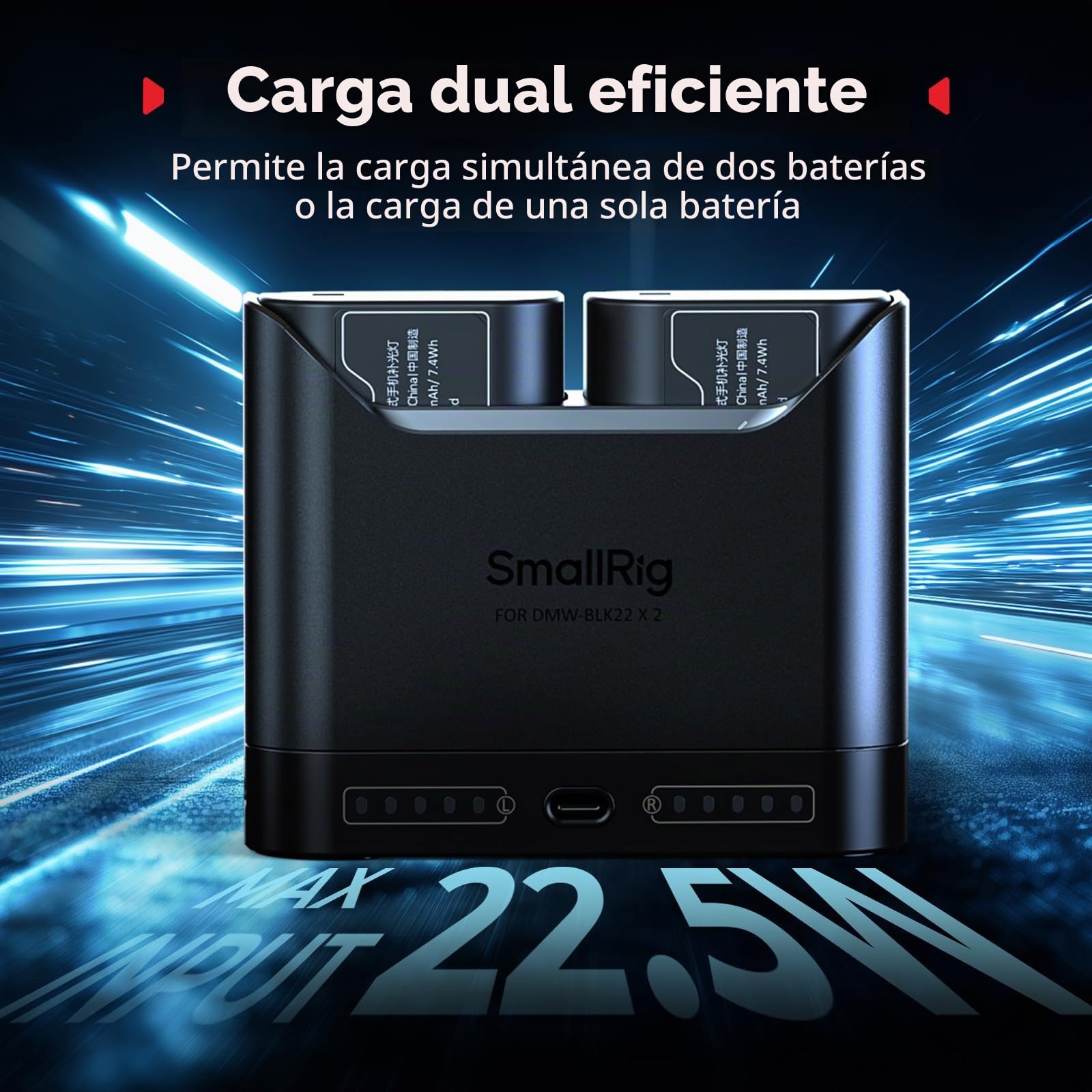 SMALLRIG Kit de Batería DMW-BLK22 para Panasonic, Cargador Dual 22.5W con Baterías 1940mAh, Compatible con Lumix GH5/GH5II/GH6/GH7/S5/S5II/S5IIX/S9/G9II - 5487