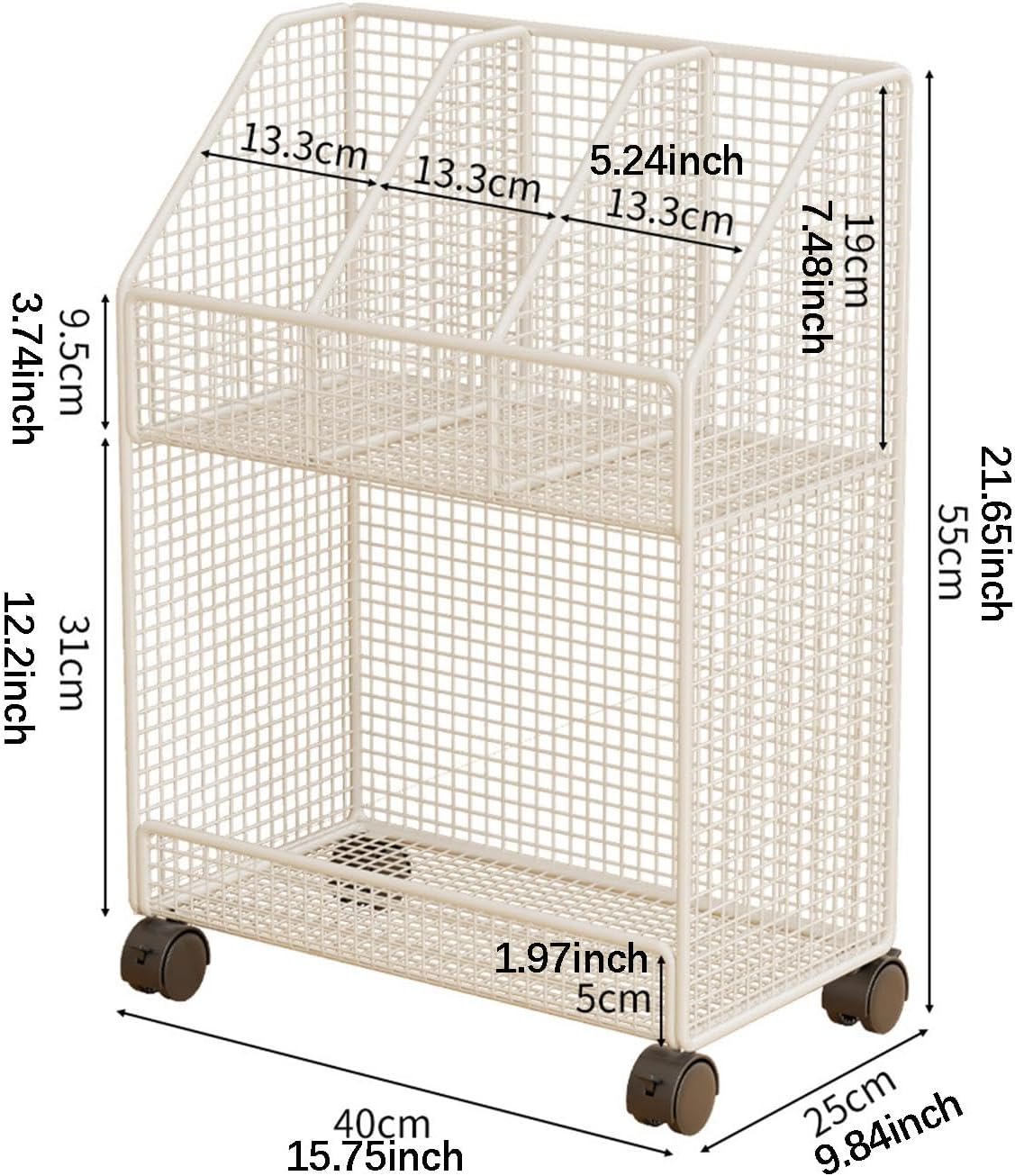 Rolling File Cart, Under Desk File Organizer Cart, Craft Clothes Organization Mobile Bookcase Multifunction for Dorm Library, White 2 Layer