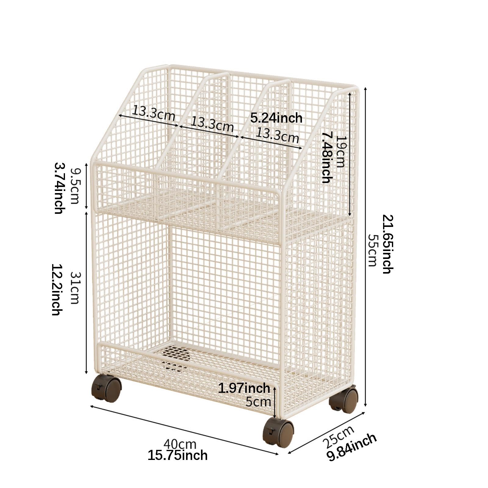 Carrello porta libri con ruote, sotto la scrivania, organizer per file, libreria mobile versatile per cucina, ufficio, lavanderia, camera da letto, 2 Strato Bianco
