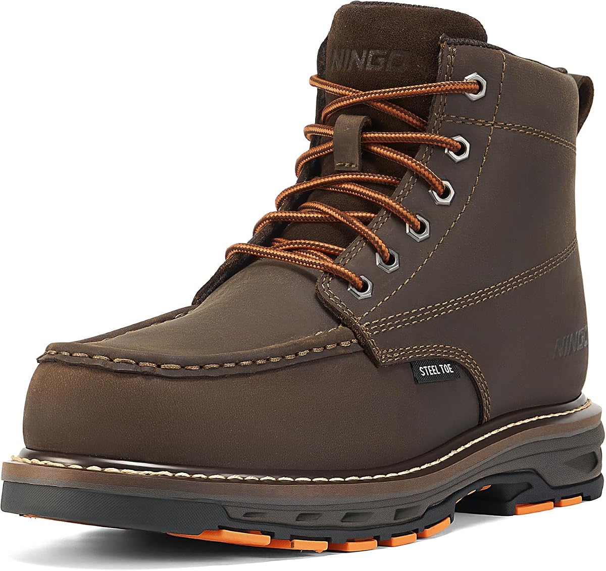 Steel Toe Work Boots for Men, Non Slip Mens Safety Moc Toe Work Shoes | Water Resistant Crazy Horse Leather, Puncture Proof Construction Boots with EH Protection, for Hunting, Welding