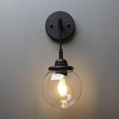 Miniatura 10 de Phansthy Aplique de pared de vidrio vintage, lámpara de pared de alambre colgante para interiores, lámpara de pared de globo de 5.9 pulgadas, cable