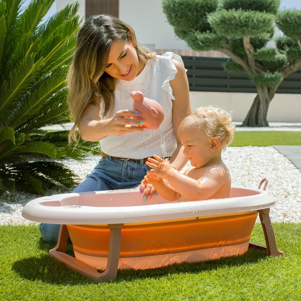 Składana wanna dla niemowląt Interbaby 80 x 47 x 21 cm | Składana wanna dla niemowląt z kubkiem do płukania, antypoślizgowa, szczelna nasadka | przenośna, łatwa do przechowywania, wygodna, różowa