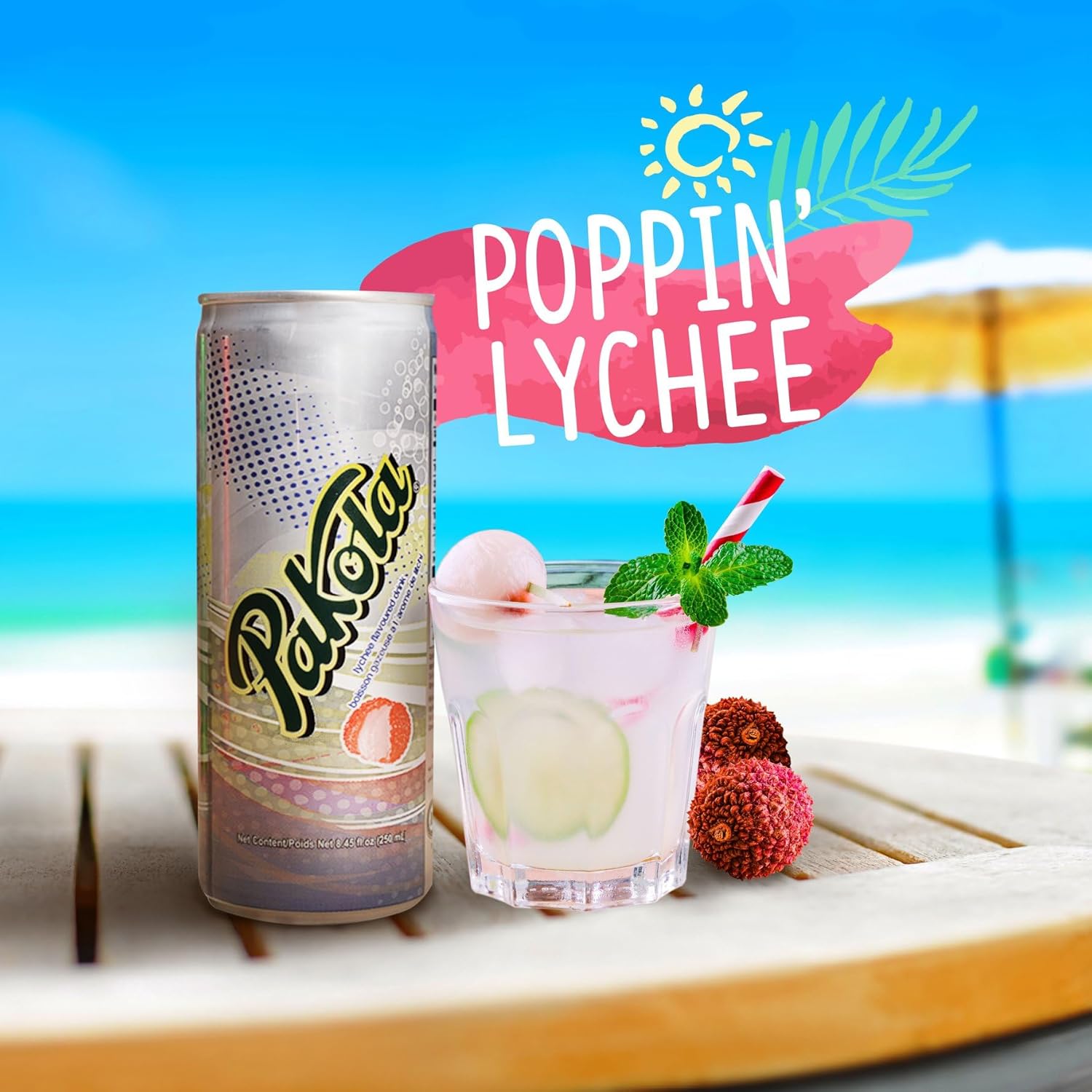 Pakola Lychee Drink 12 Pack – Lychee Soft Drink, Fruity Beverage with Artificial Flavours | Carbonated & Refreshing 8.45 fl oz Cans, Halal Certified