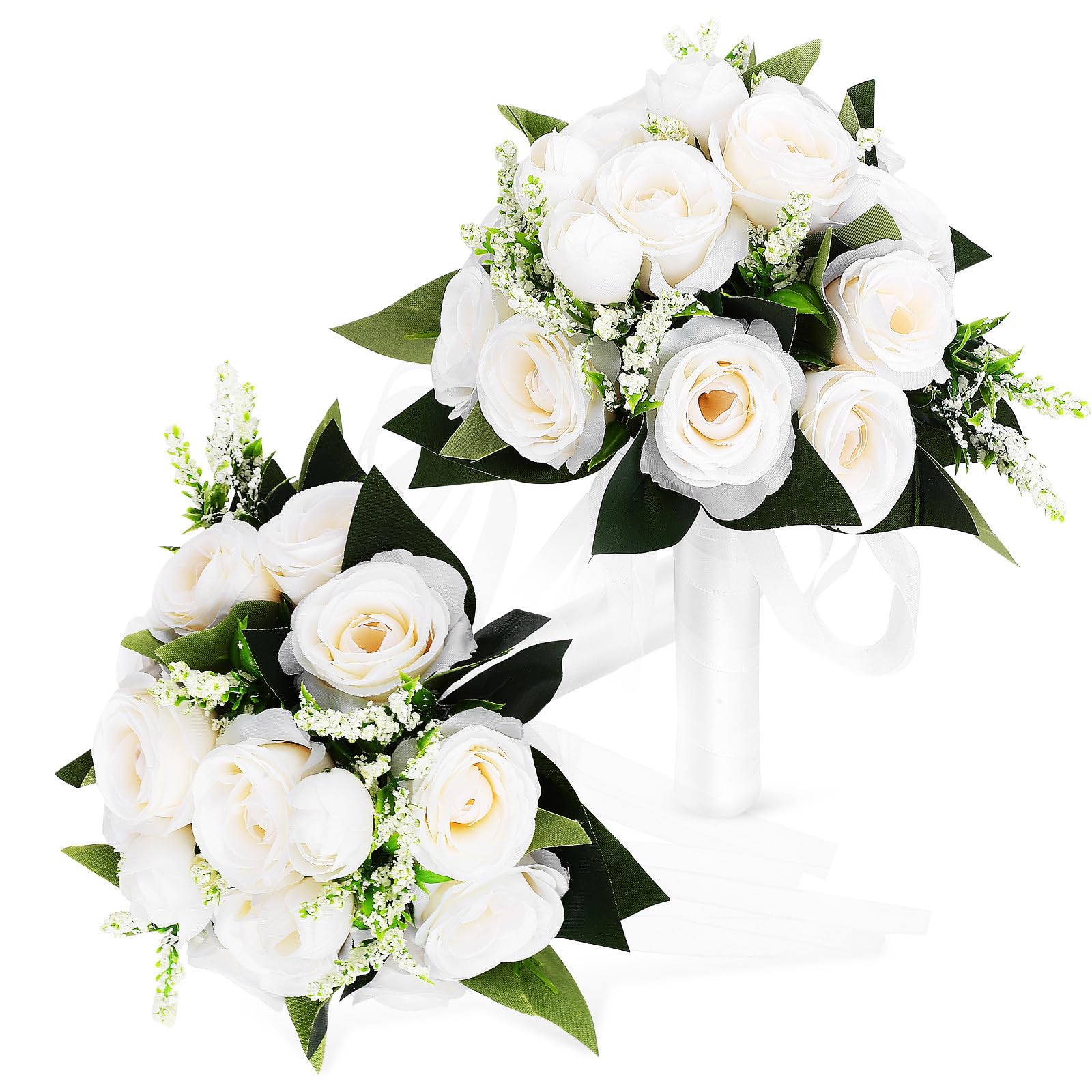 Ramo de novia artificial blanco sin marchitamiento: Pack de 2 para fotografía y bodas