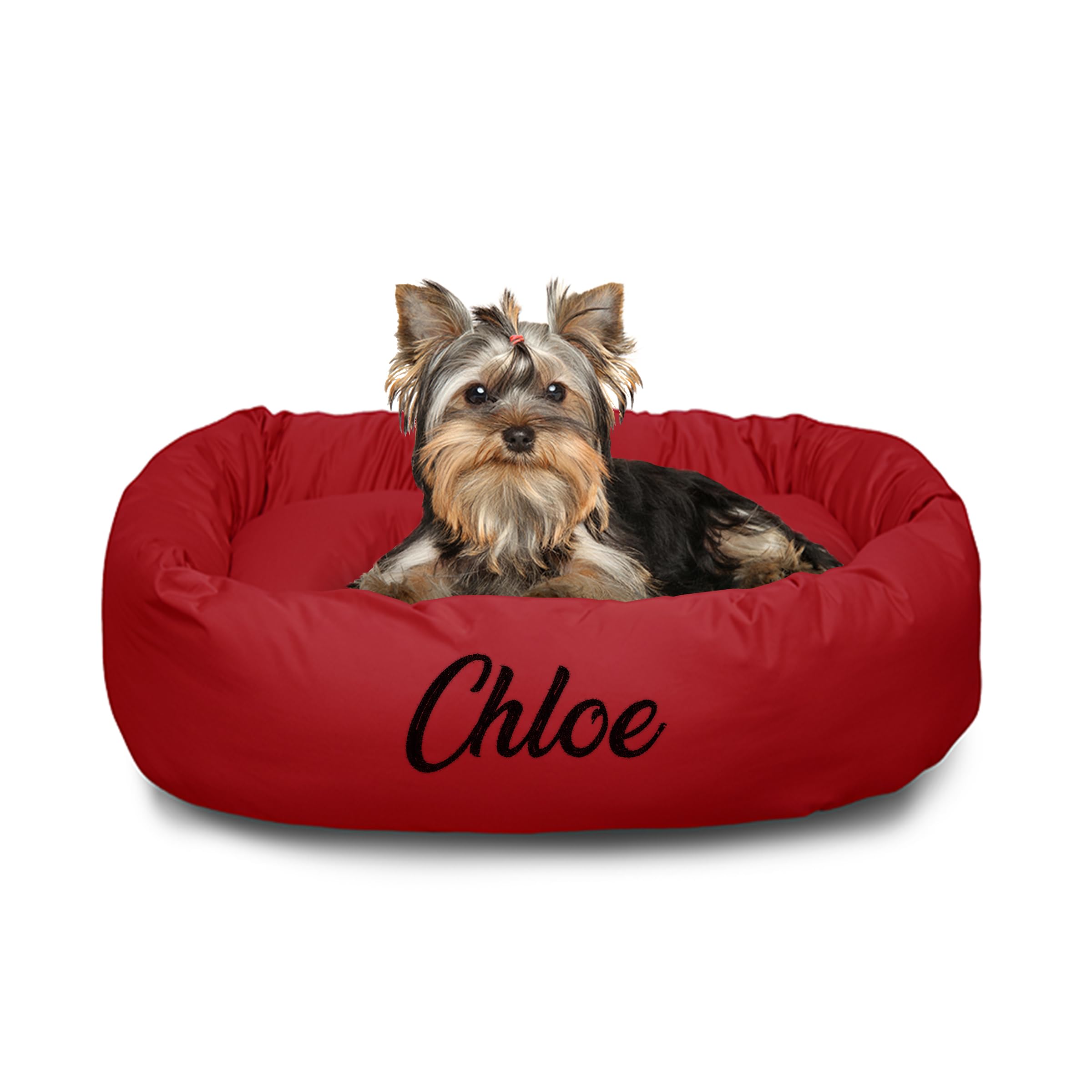 Majestic Pet Personalized 24 Inch Round Calming Dog Bed - Washable, Soft Donut Dog Bed with Spine Support, 24x19x7 Inch, Small - Red