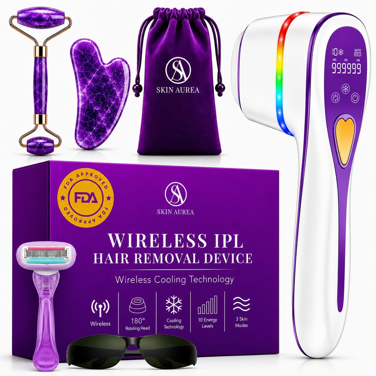 Cordless IPL Laser Hair Removal Device for Women - At Home Laser Hair Removal for Women, Legs, Bikini, Underarm, Arms, Chin & Upper Lip - Painless Permanent Hair Remover Machine, 24J