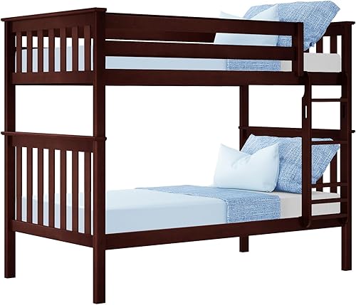 Miniatura 40 de Max & Lily - Litera de tamaño individual sobre matrimonial con escalera, base de cama de madera maciza para niños, barandillas de seguridad de 14