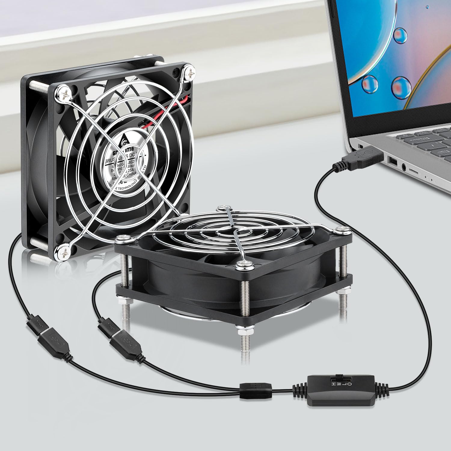 GDSTIME - Juego de 2 ventiladores para PC (80 mm, USB, 5 V, 80 x 80 x 25 ajustable)
