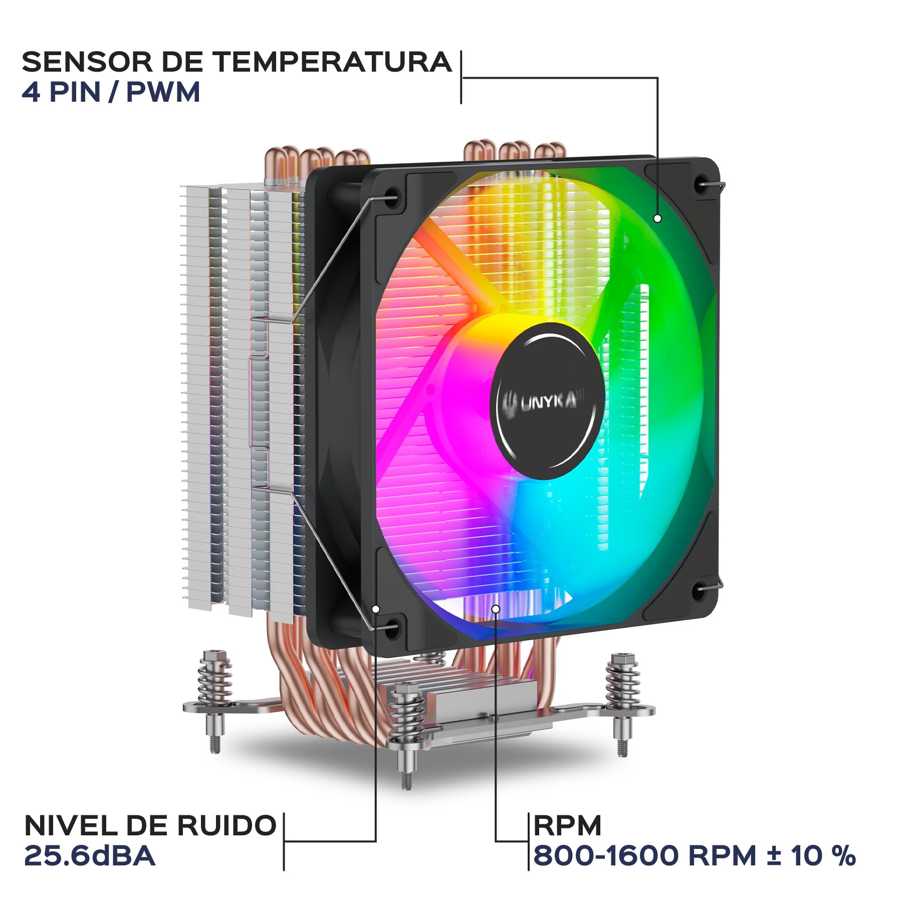 UNYKAch Disipador CPU UNYCOOL H60 ARGB | Compacto, 4 Headpipes, 9 Aspas, Ventilador PWM Silencioso, Multisocket AMD e Intel