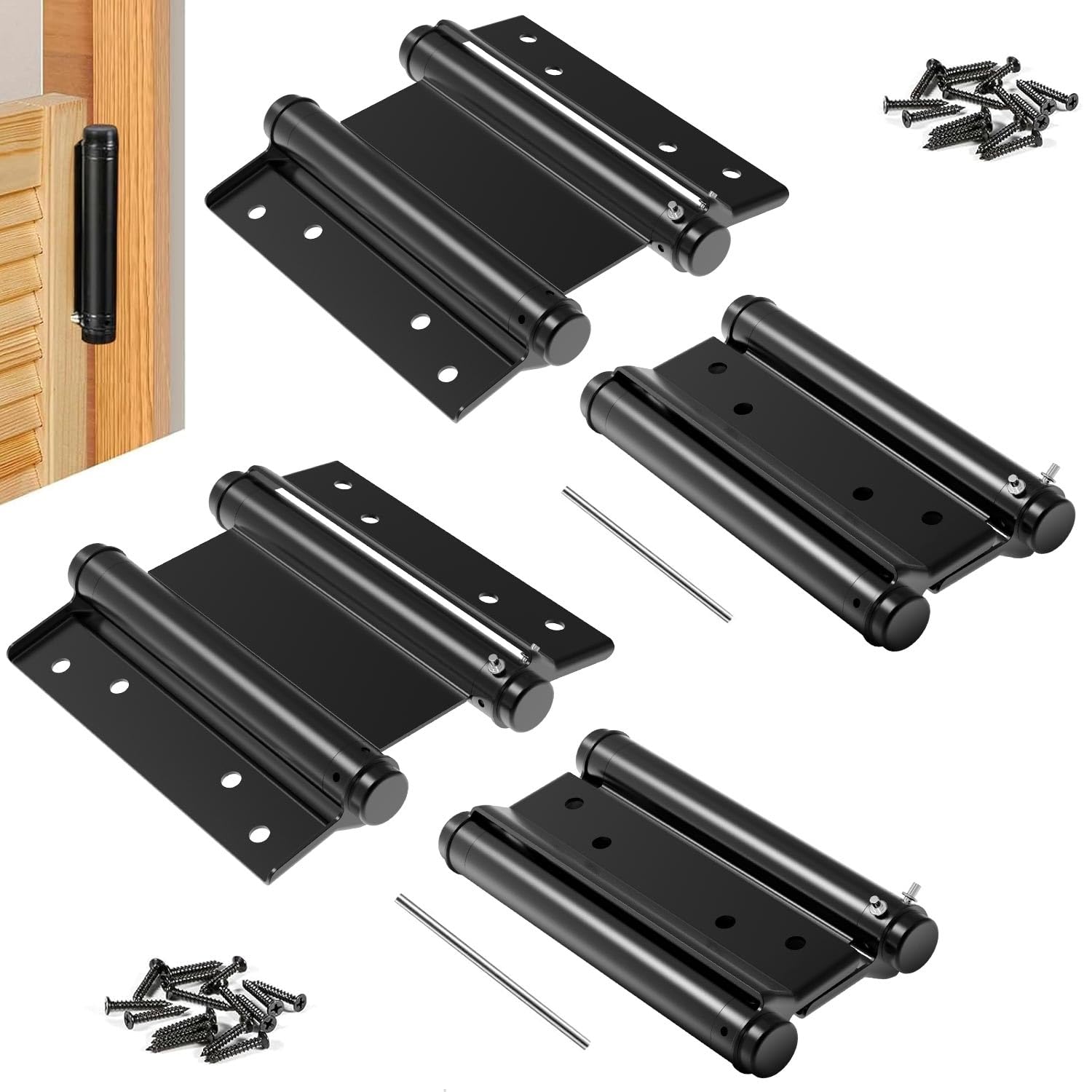 6 Inch Double Action Spring Hinges, Double Swing Door Hinge, Saloon Door Hinges for Waist Cafe Pub Swinging Doors, 201 Stainless Steel, Including Pins and Screws(Black, 4PCS)
