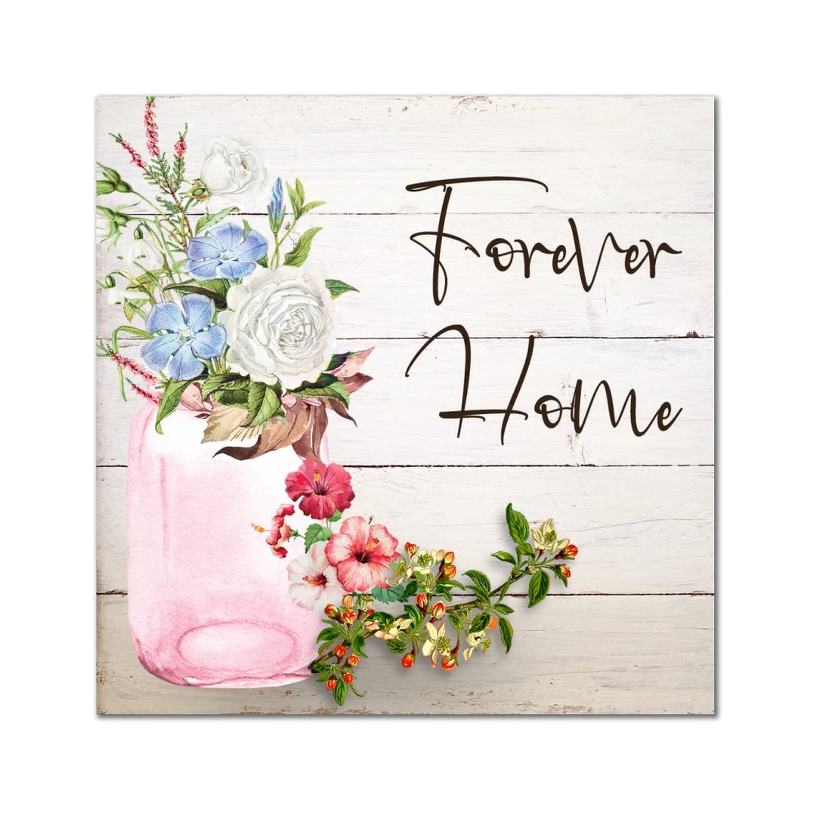Plaque en bois rose printanière Forever Home pour habiller un mur vide