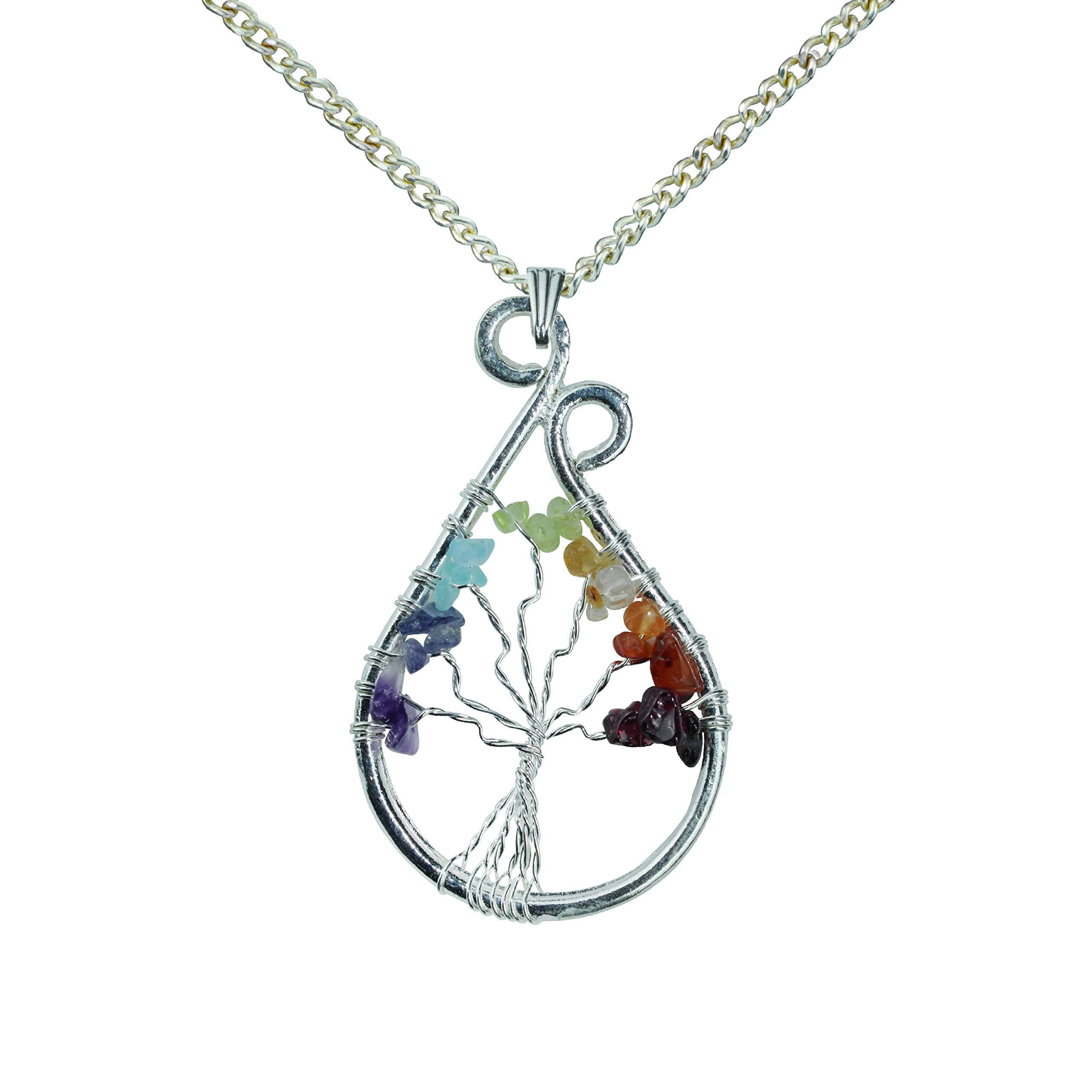 Charged Energized 7 Chakra Pendant Tree of Life Crystal Stone Pendant with Metal Chain | Tree of life Pendant with chain Handcrafted-image-11