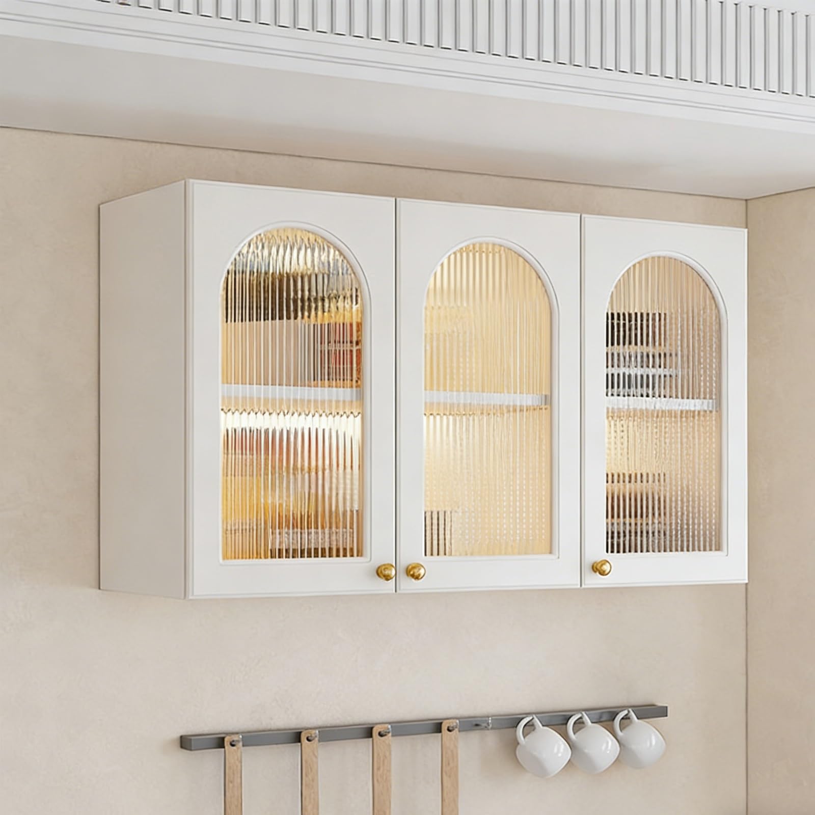 BHGFYXBS Cream Arched Wall Cabinet Solid Wood Bathroom & Kitchen Sto With S Doors Floating Mcine Cabinet For Laundry & Pantry,100 * 40 * 60Cm/39.4 * 15.7 * 23.6In,100 * 40 * 60cm/39.4 * 15.7 * 23.6in