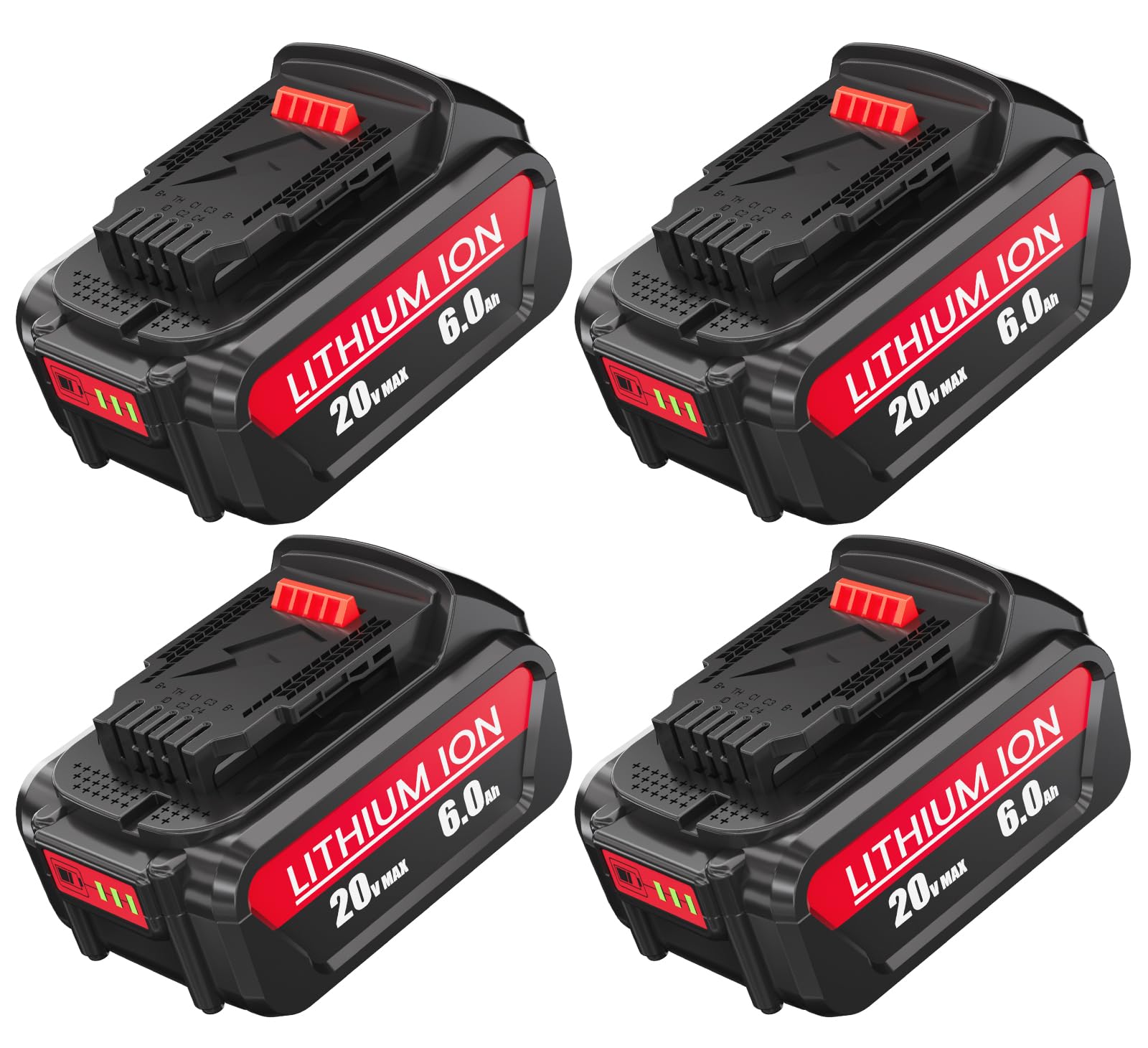 Upgraded 4 Packs 6.0Ah Replacement for Dewalt 20V Max Battery 6000mAh Compatible with Dewalt 20 Volt XR Lithium-ion Batteries DCB205 DCB206 DCB207 DCB204 DCB201 DCB200 DCD/DCF/DCG Series Power Tool
