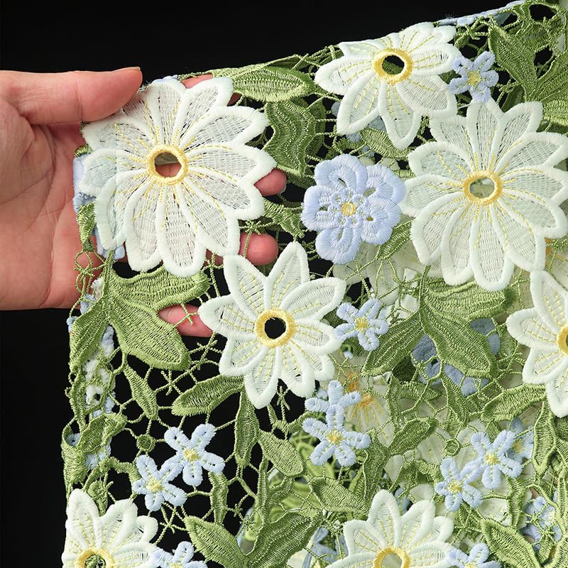 Tissus Couture Tissus à fleurs brodées vertes 50x130cm, for bricolage, couture de vêtements, chapeau, robe, vêtement, décor fond, tissu créateur artistique(100x130cm)