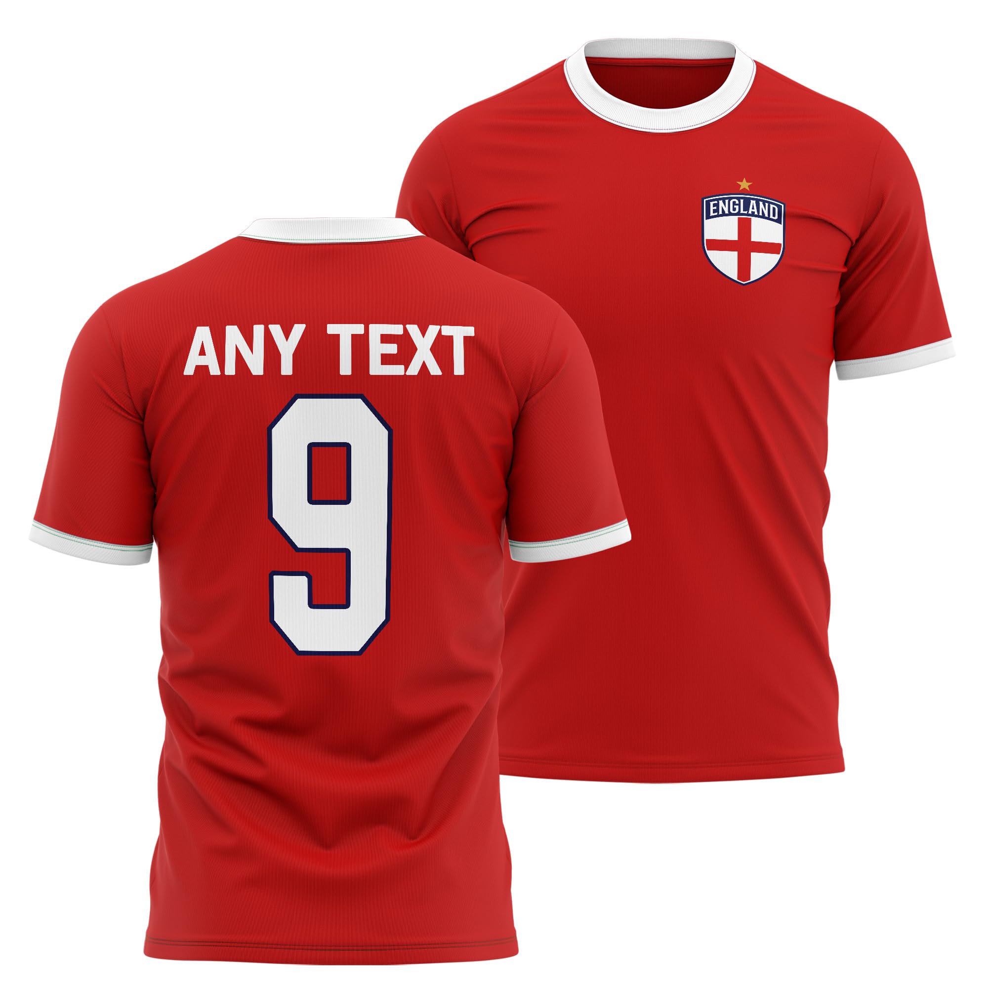 Purple Print House England Away Mens Ringer T Shirt - Custom Name Number Badge Red White Football Tshirt Fan Dad Grandad Gift Top, S, Red/White