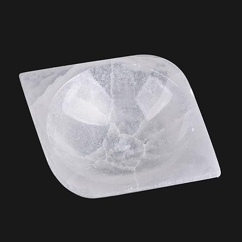 AMOYSTONE Bandeja de carga de cristales naturales de 5.5 pulgadas, cuenco redondo de selenita para platos creativos de almacenamiento de joyas para