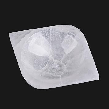 AMOYSTONE Selenite Charging Diamond Shaped Bowl 4"- Polished Selenite Crystal Charge Station for Cleansing Energy