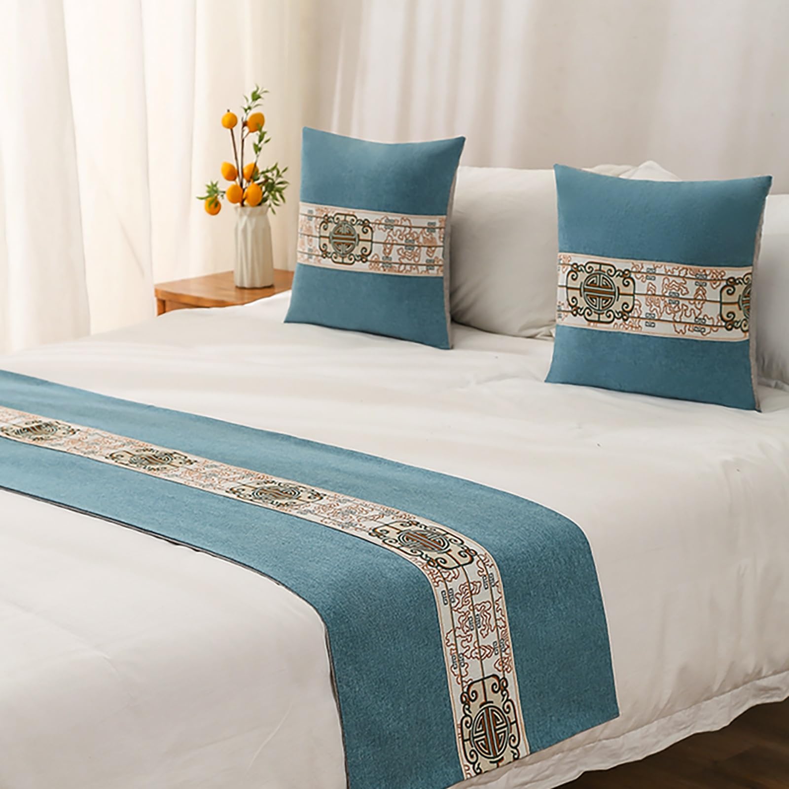 VNVFJKLO bed runner, Embroidery King Bed Scarf Runner Bedding Scarves Cover For Home Hotel Guesthouse For Slipcover Decoration(Light Blue,48 * 210cm for 150cm Bed)