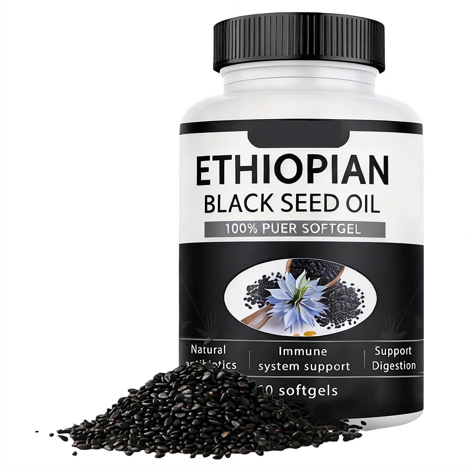 Cápsulas de aceite de semilla negra puramente etíope 4,64% de timoquinona, cápsulas blandas de aceite de semilla negra etíope puramente nutriente, prensado en frío orgánico, sin OMG, sin gluten, 60 — view 10