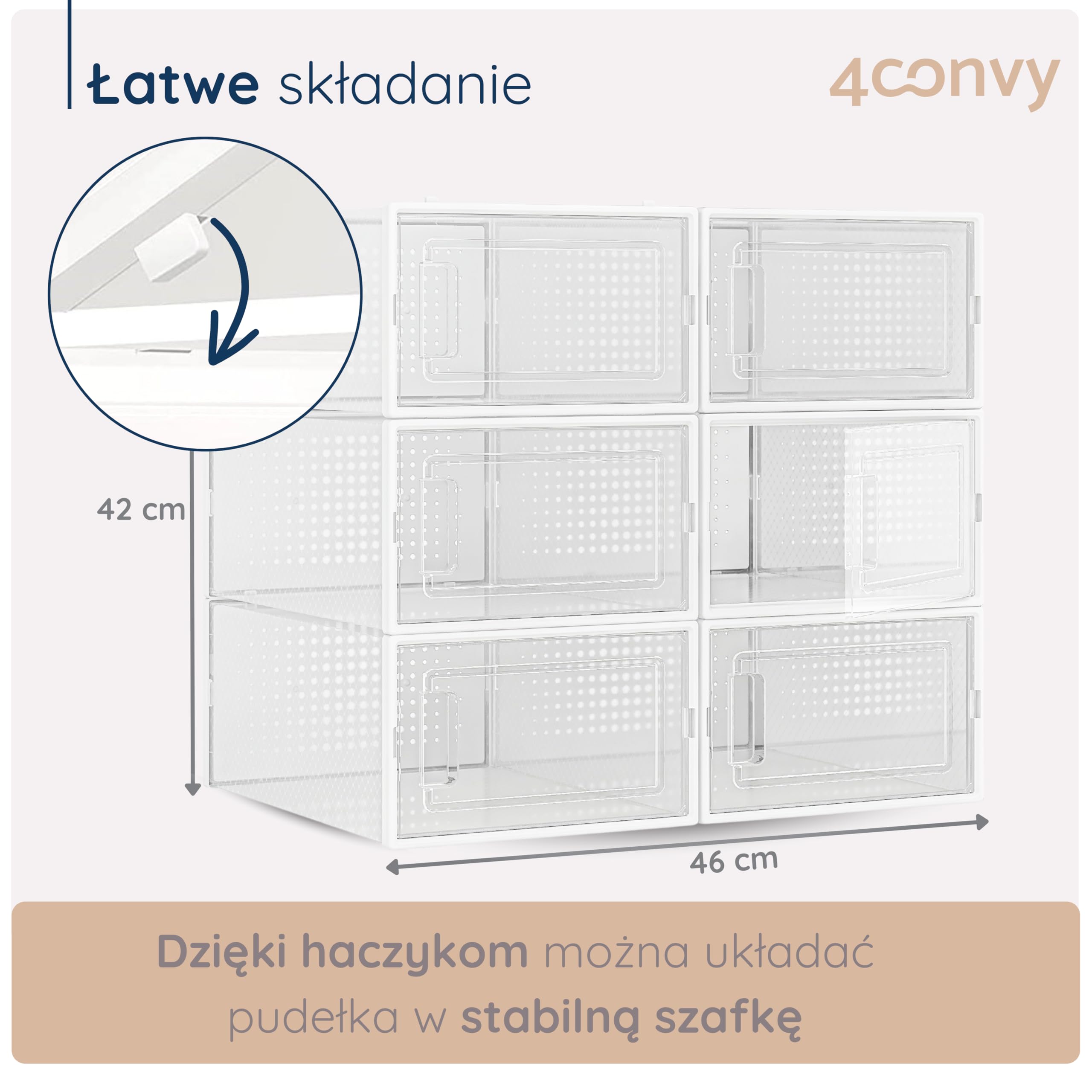 Składane pudełka na buty z możliwością układania w stos - trwałe pudełka do przechowywania butów - organizer na buty - plastikowe przezroczyste pudełka do garderoby sypialni przedpokoju 6 sztuk 4CONVY