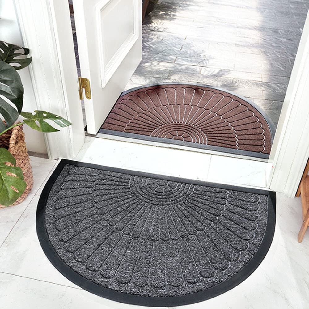 Halfronde deurmatten, treer halfronde vloermat, antislip voordeurmat, zacht vuilvangtapijt, machinewasbaar, absorberende entreemat (50 x 80 cm, donkergrijs
