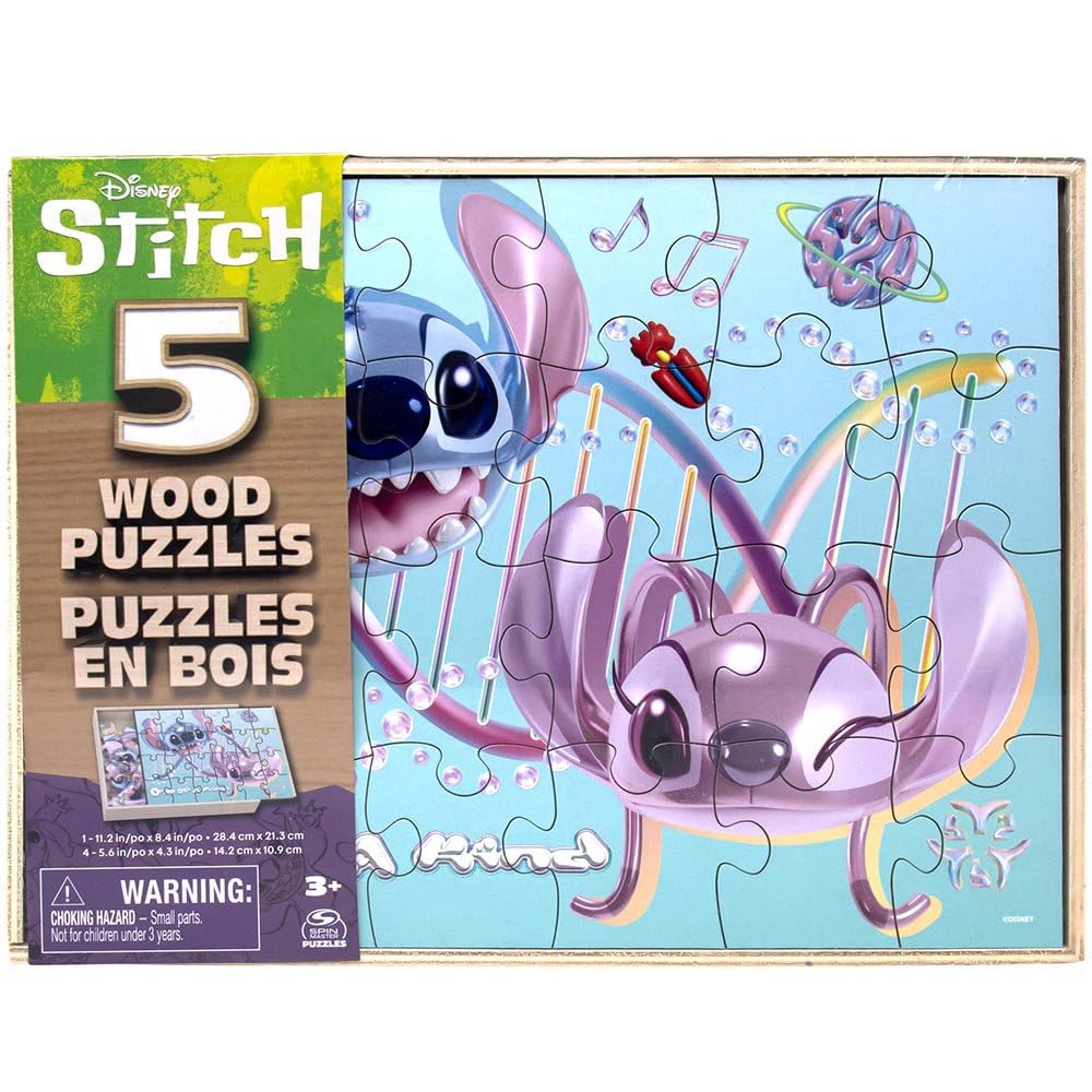 Stitch Holzpuzzle 5er Pack – Inkl. HalteTablett, Tattoos, Aktivitätsbuch, Für Jungen & Mädchen