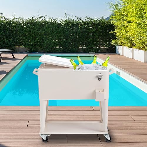 Miniatura 6 de Cimcame Enfriador de pie para exteriores con ruedas para exteriores, carrito enfriador de bebidas de 80 cuartos de galón para patio, bar, fiesta
