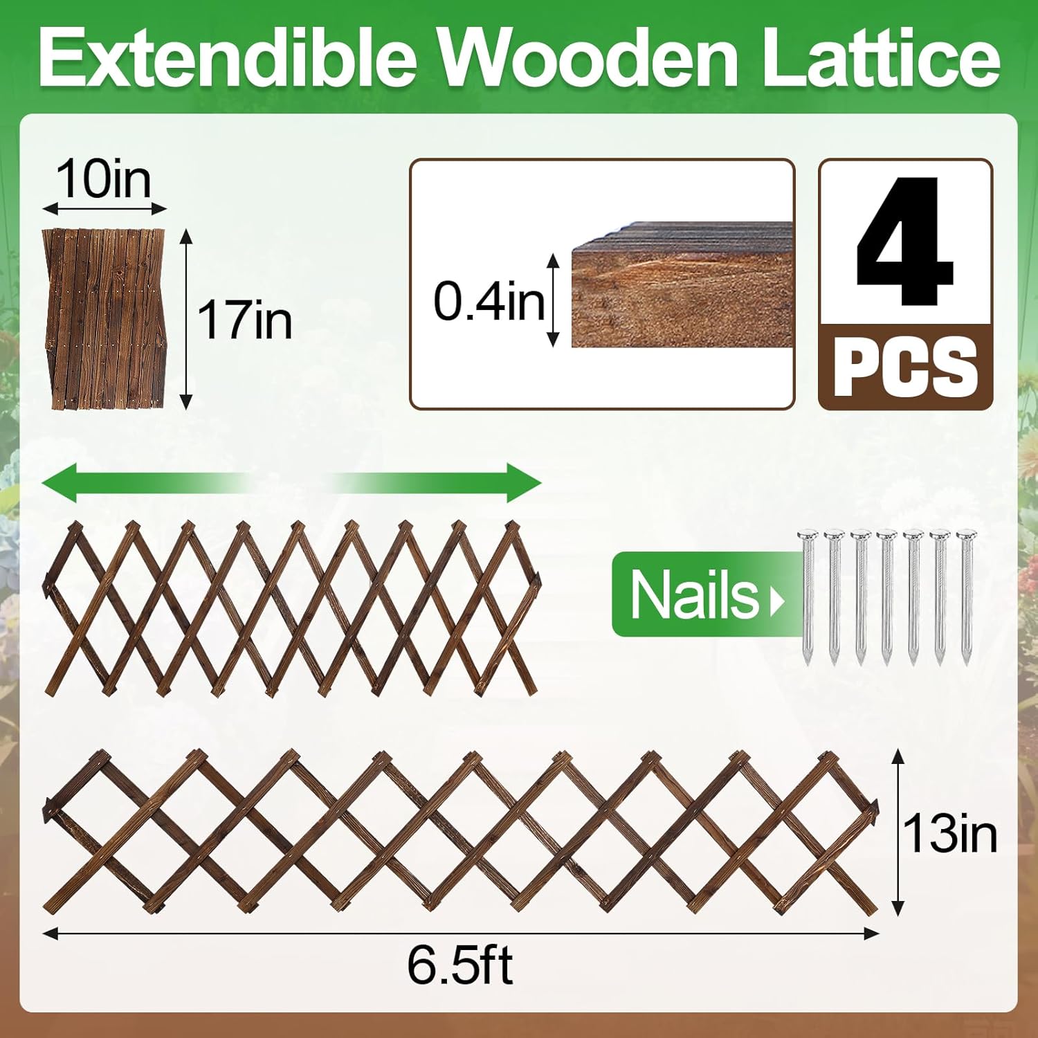 Pack of 4 Extra Thick Wooden Wall Trellis - Expandable Wall Planter Lattice Panels for Climbing Plants, Hanging Vertical Plant Support Fence Frame Outdoor Indoor for Balcony Patio Garden Room