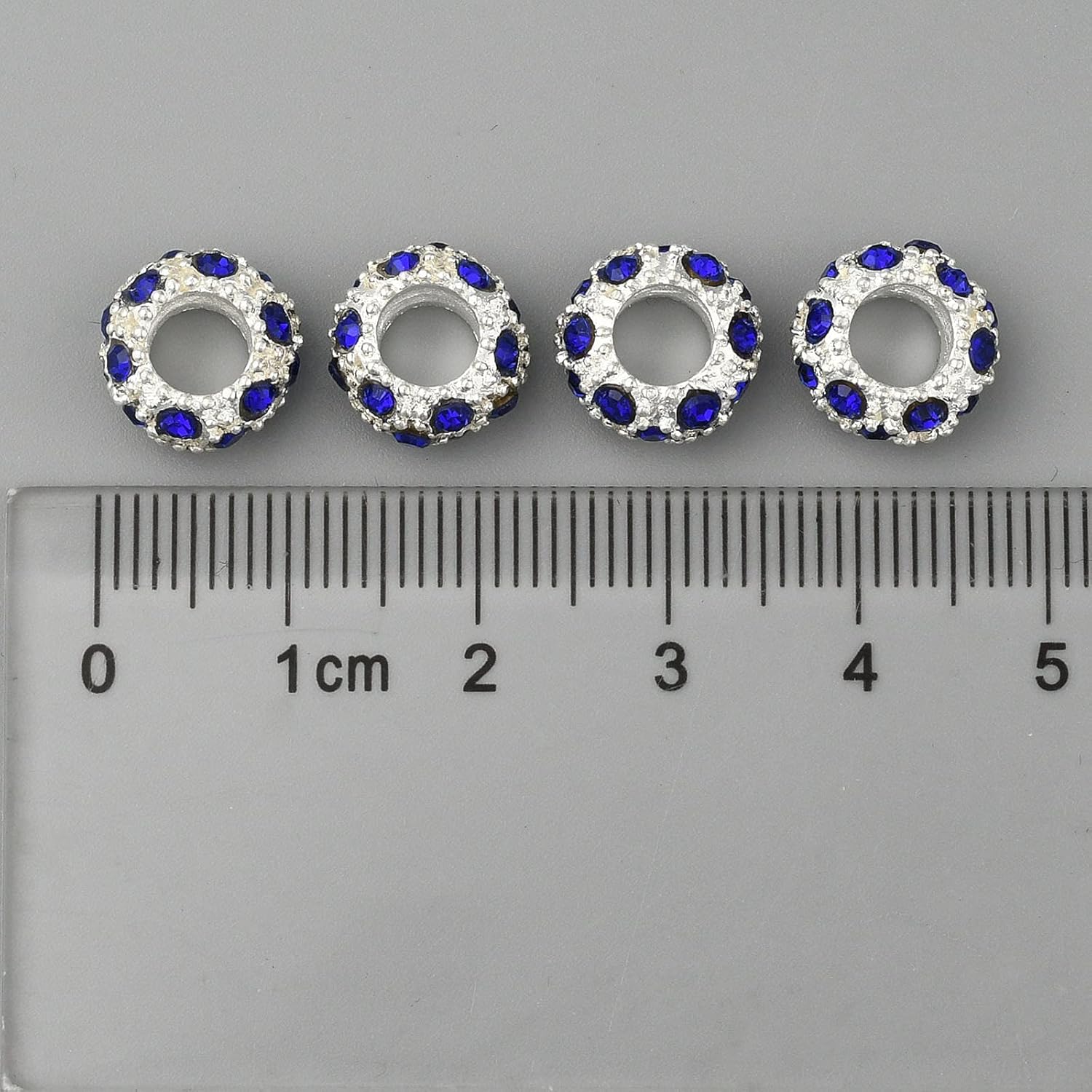 Craftdady 100pcs Rhinestone European Beads Silver Rondelle Large Hole Spacer Beads 11x6mm for Macrame Leather Braided Jewelry Necklace Bracelet Making, Blue (5mm Hole)