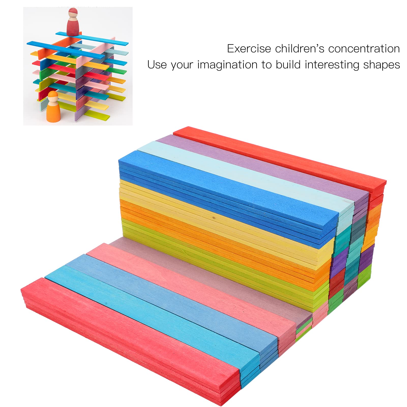 AstraLoom Holzbausteine, Bunte Brücke, Stapelspielzeug, pädagogische DIY-Puzzleblöcke für Kinder, Kleinkinder, Lindenholz-Material, 120 Teile, 18 x 2 x 0,3 cm