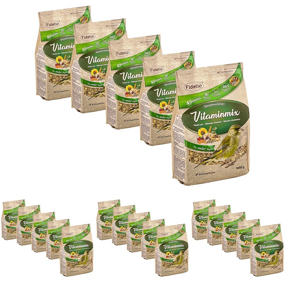 Fidelio Wildvogelfutter, Vitamin-Mix, Ganzjahresfutter proteinreich/energiereich, hochwertiges Vogelfutter für Wildvögel, 5 x 900 g (4.5 kg) (Packung mit 4)