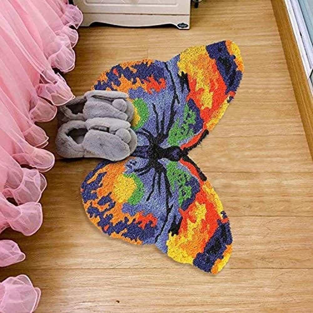 Natural Coir Doormat, Hand-Crafted Butterfly Shape Floor Mat with Anti-Slip Back, Size: 75 x 45cm (1)