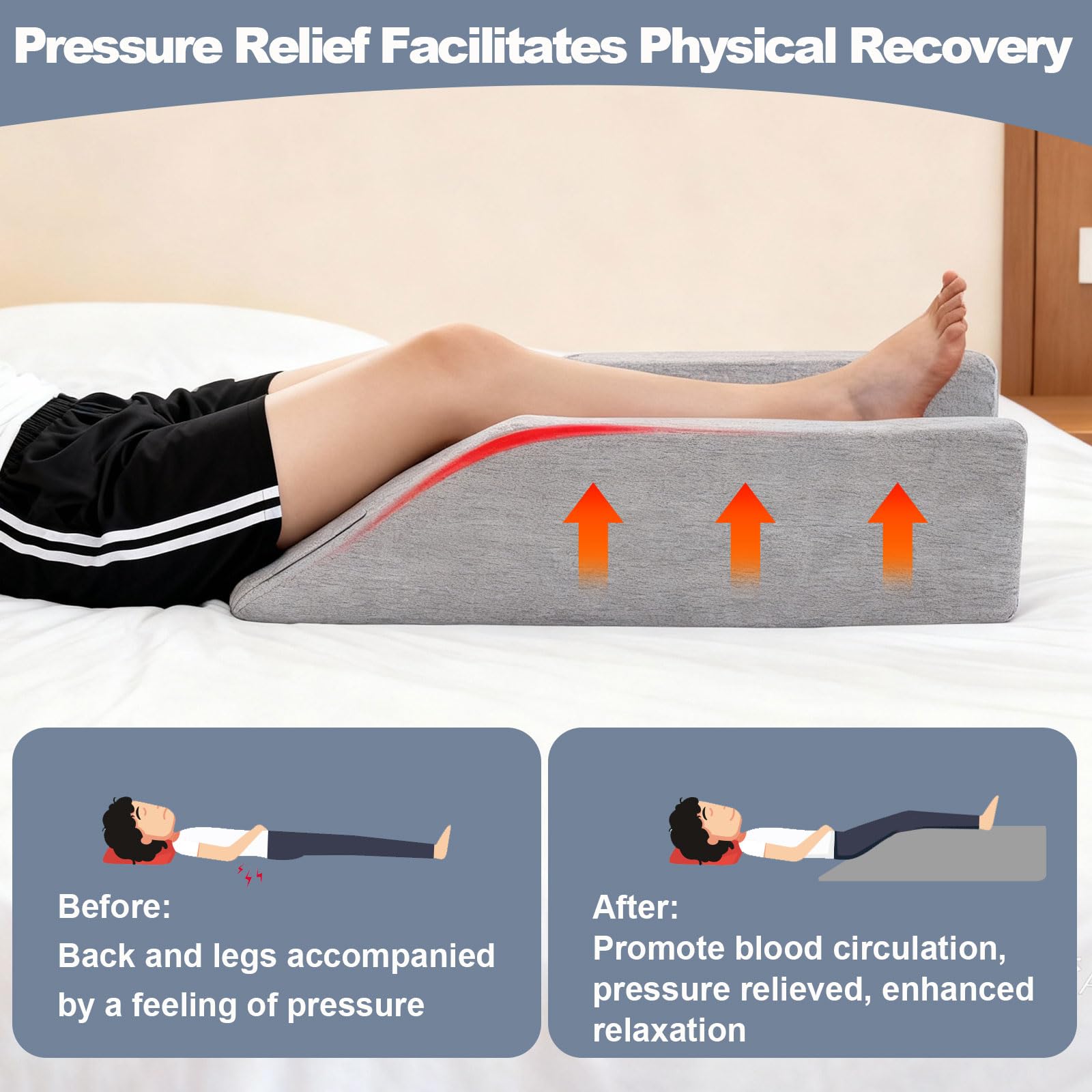 Almohada de elevación de piernas, soporte en forma de U para cama, material de lino y algodón, funda extraíble lavable, ideal para circulación y recuperación de lesiones