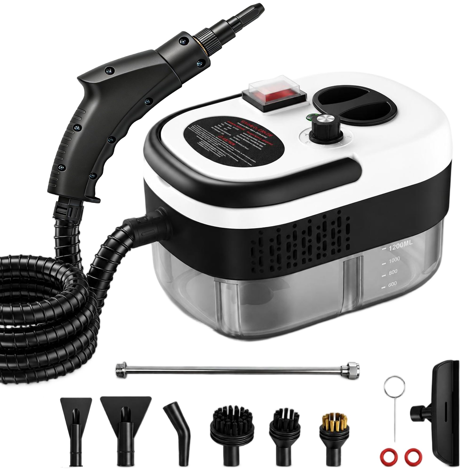 Dampfreiniger Handgerät 2500W, 3 Bar, 1200ml Wassertank, 6 Stufen | 15 Sekunden Aufheizzeit | chemiefreie Reinigung | 12-teiliges Zubehör | für Küche Bad Fliesen Fenster Auto