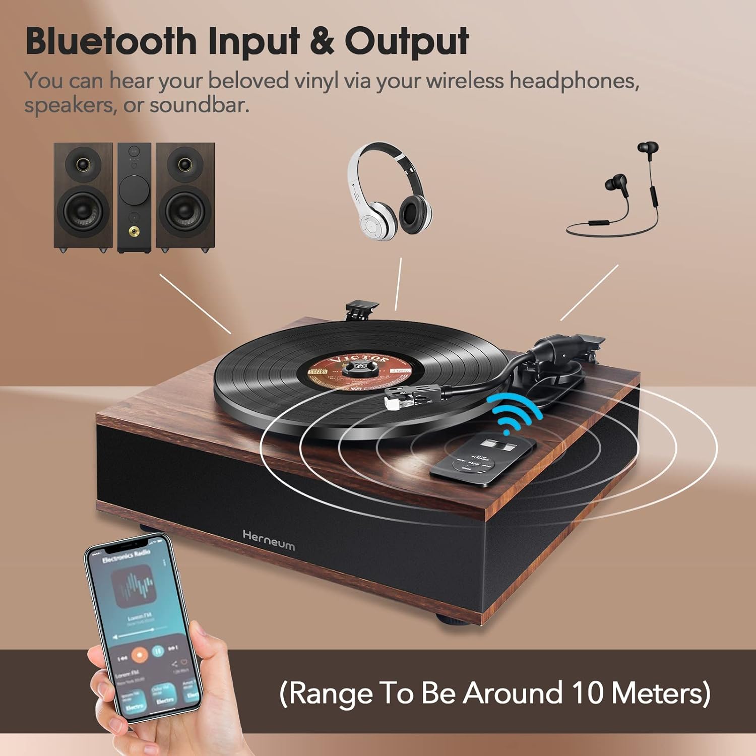 Diagram showing Bluetooth input and output functionality of the turntable